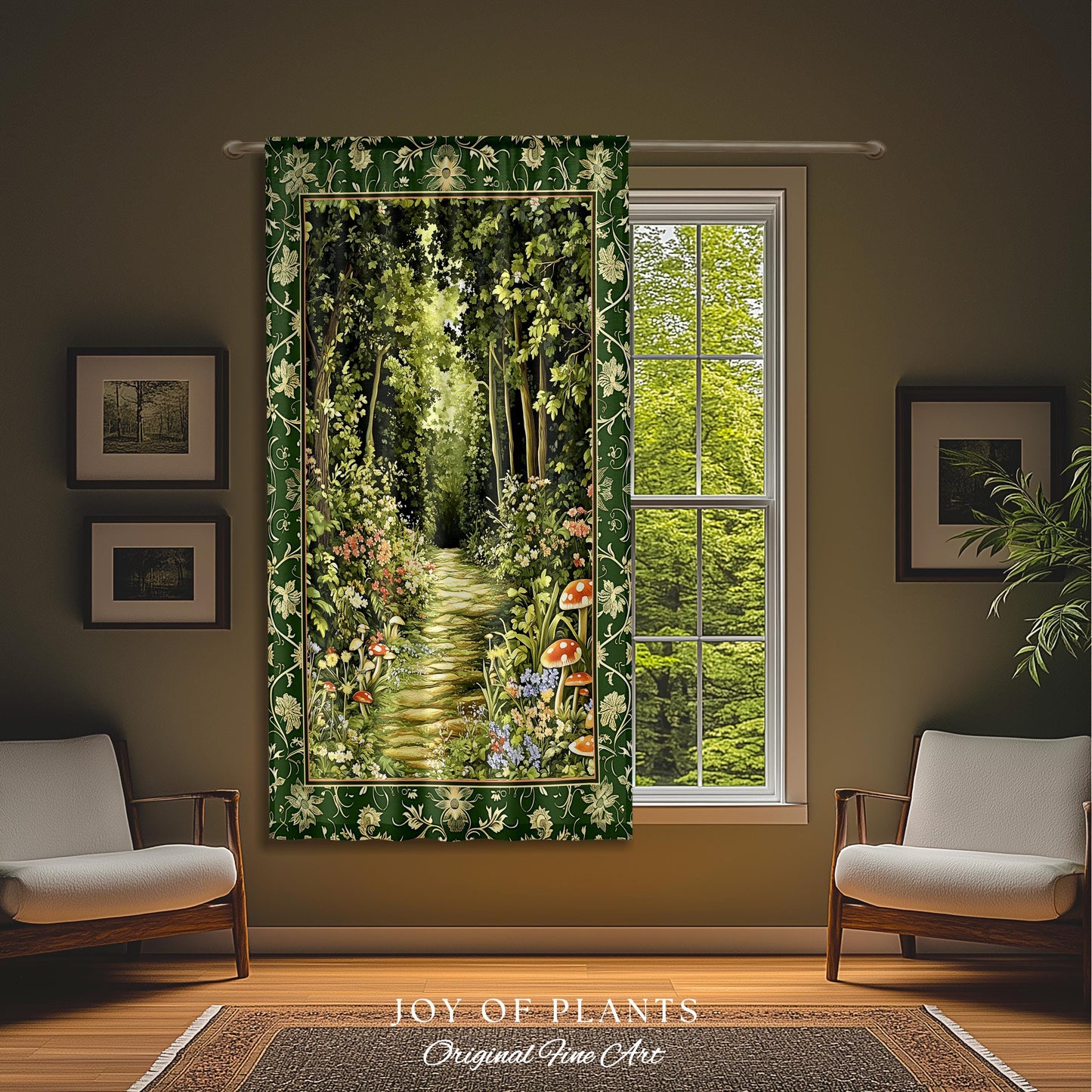 Natural Plants Ethereal Folklore Curtain | Woodland Fairy Inspired Nature Lover Bedroom Cozy Earthy Botanical Accent Mystical Floral Drapes