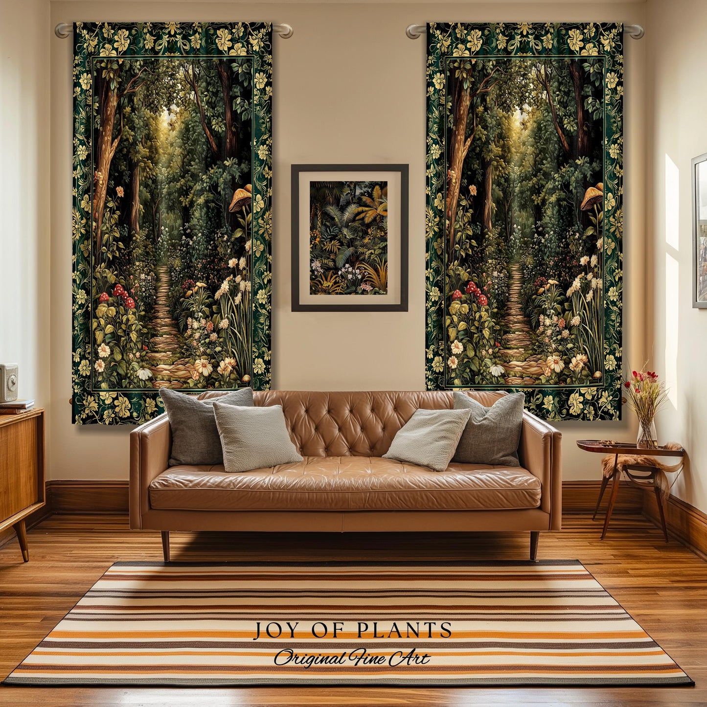 Botanical Bedroom Curtain Fairycore | Woodland Mushroom Aesthetic Nature Lover Bookish Style Mushroom Drapes Fairy Core Emerald Green Decor