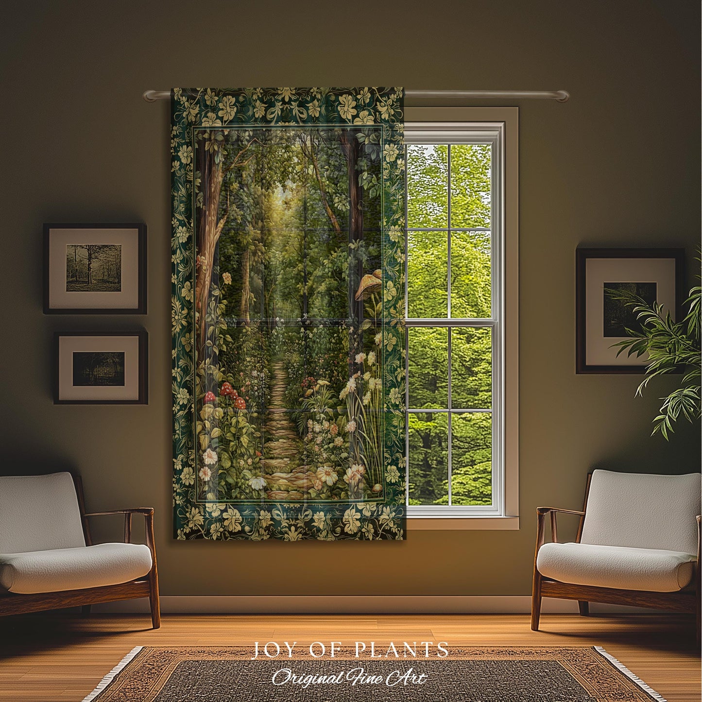 Botanical Bedroom Curtain Fairycore | Woodland Mushroom Aesthetic Nature Lover Bookish Style Mushroom Drapes Fairy Core Emerald Green Decor