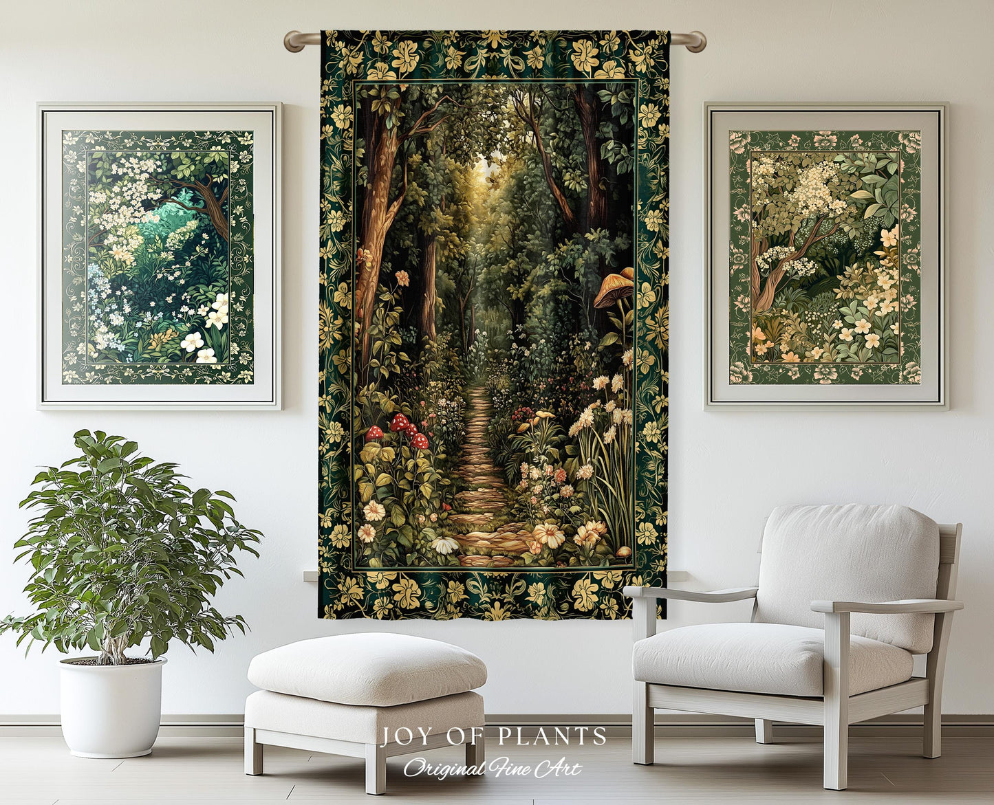 Botanical Bedroom Curtain Fairycore | Woodland Mushroom Aesthetic Nature Lover Bookish Style Mushroom Drapes Fairy Core Emerald Green Decor