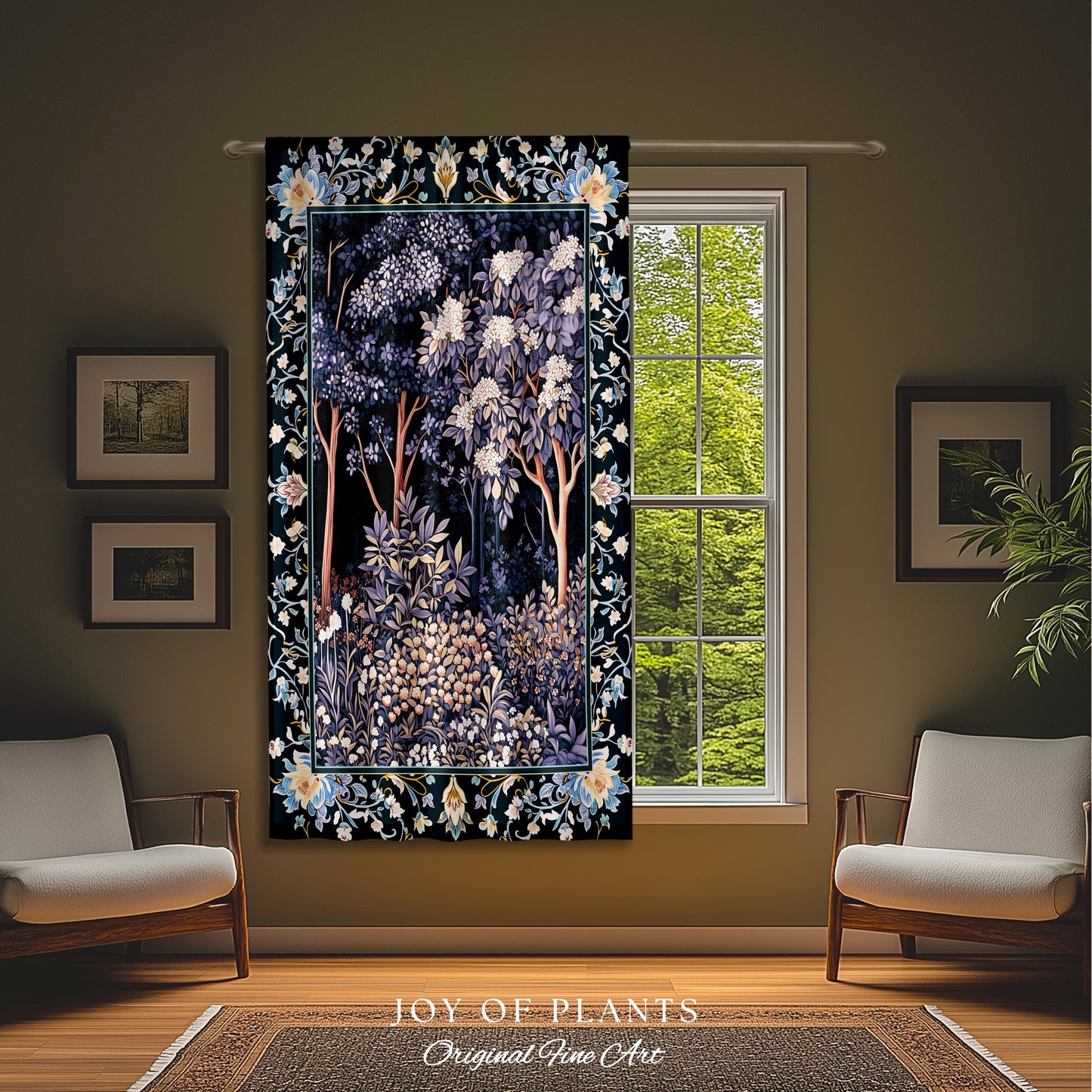 Fairycore Aesthetic Botanical Curtain Dark Academia Lavender Purple Nature Inspired Ethereal Woodland Drapes Wildflowers Enchanted Pastels