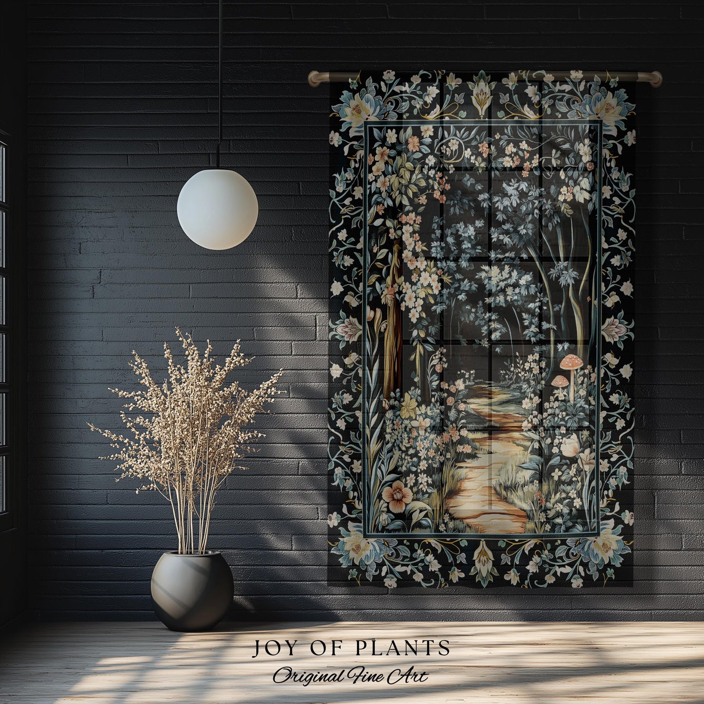 Dreamy Forest Landscape Botanical Curtain | Misty Forest Dark Cottagecore Aesthetic Fairycore Blackout Drapes Magical Jungle Decor Floral |