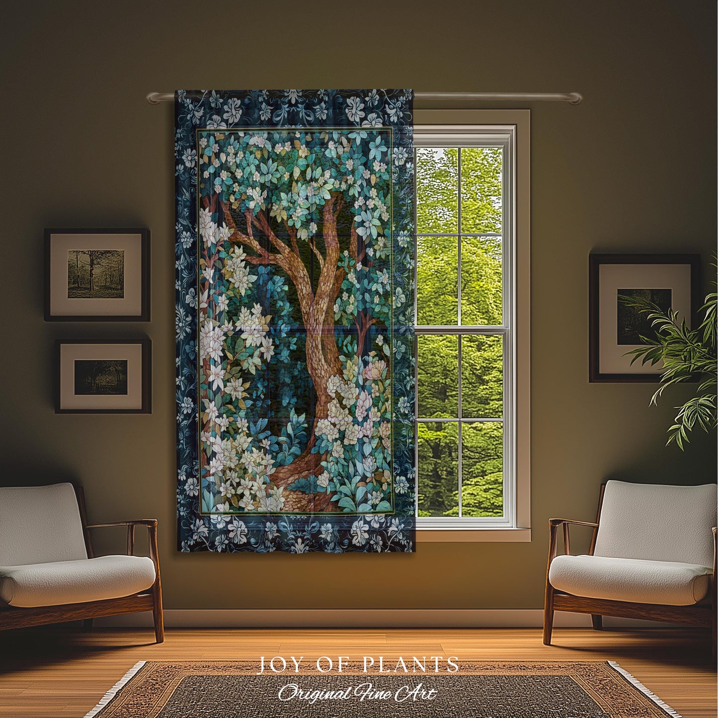 Bohemian Tree Curtain Magical Aesthetic Folklore Forest Ethereal Bedroom | Nature Inspired Woodland Magic Wildflower Drapes Fairycore Decor