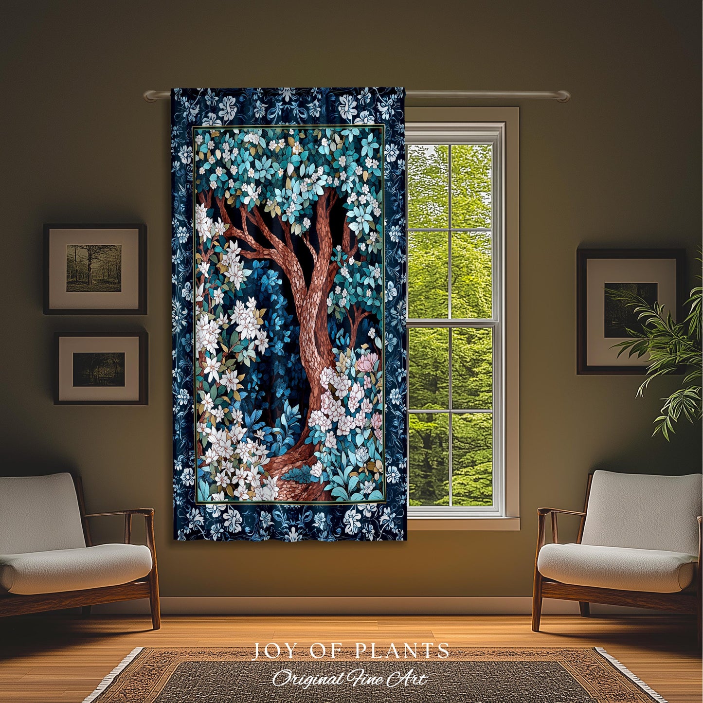 Bohemian Tree Curtain Magical Aesthetic Folklore Forest Ethereal Bedroom | Nature Inspired Woodland Magic Wildflower Drapes Fairycore Decor