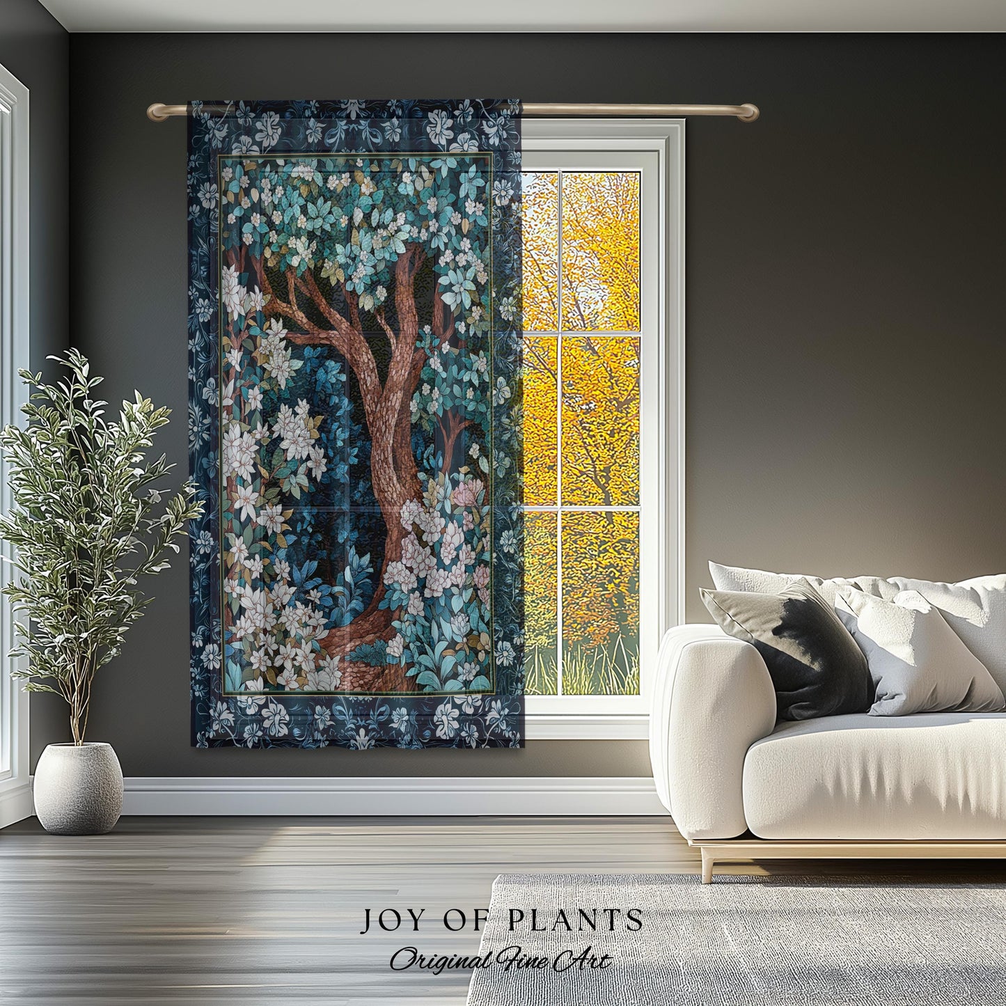 Bohemian Tree Curtain Magical Aesthetic Folklore Forest Ethereal Bedroom | Nature Inspired Woodland Magic Wildflower Drapes Fairycore Decor