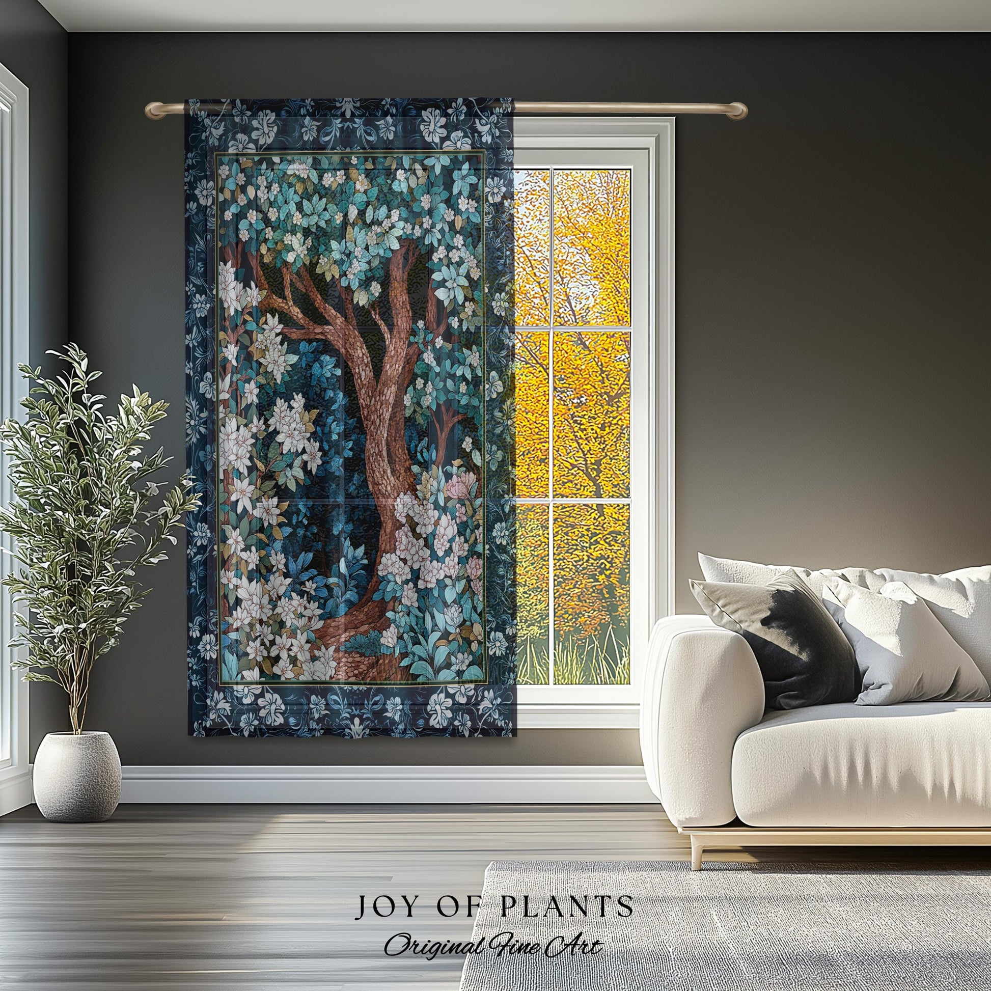 Bohemian Tree Curtain Magical Aesthetic Folklore Forest Ethereal Bedroom | Nature Inspired Woodland Magic Wildflower Drapes Fairycore Decor