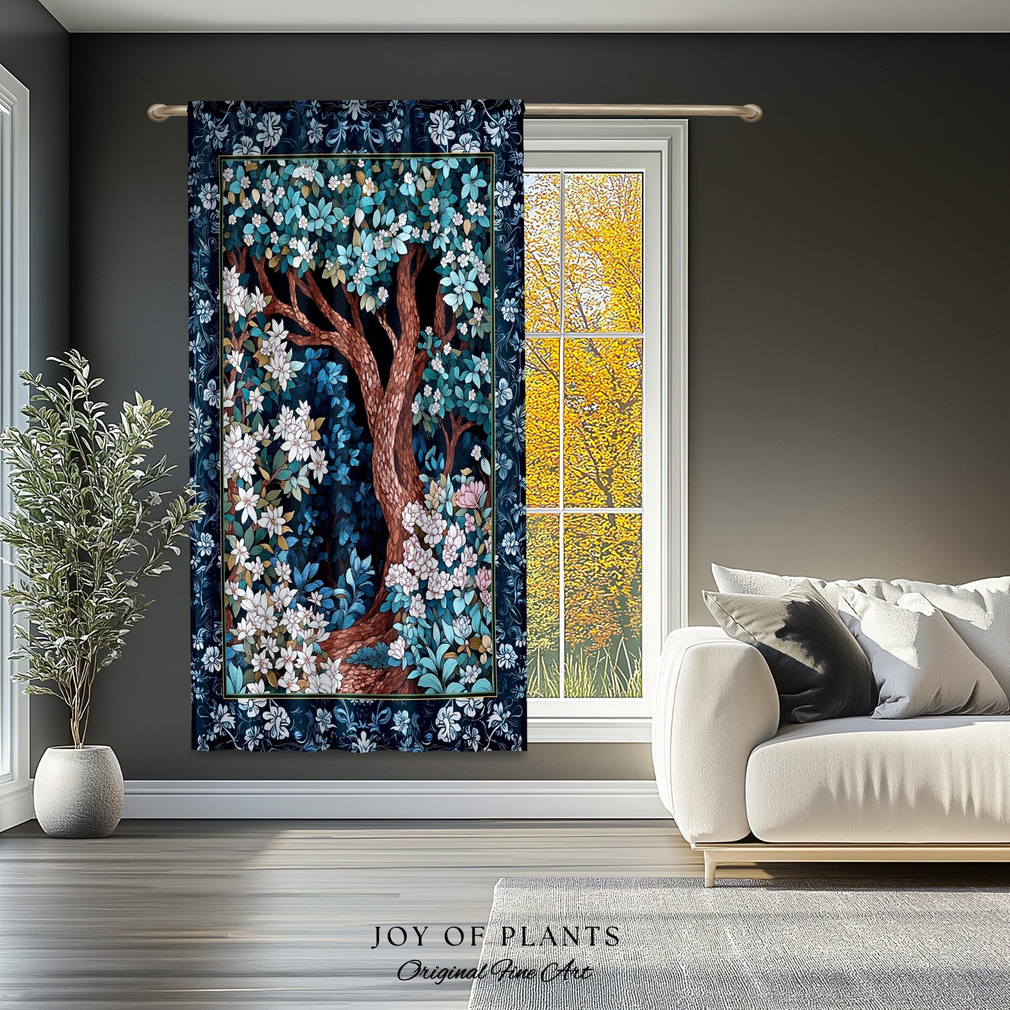 Bohemian Tree Curtain Magical Aesthetic Folklore Forest Ethereal Bedroom | Nature Inspired Woodland Magic Wildflower Drapes Fairycore Decor