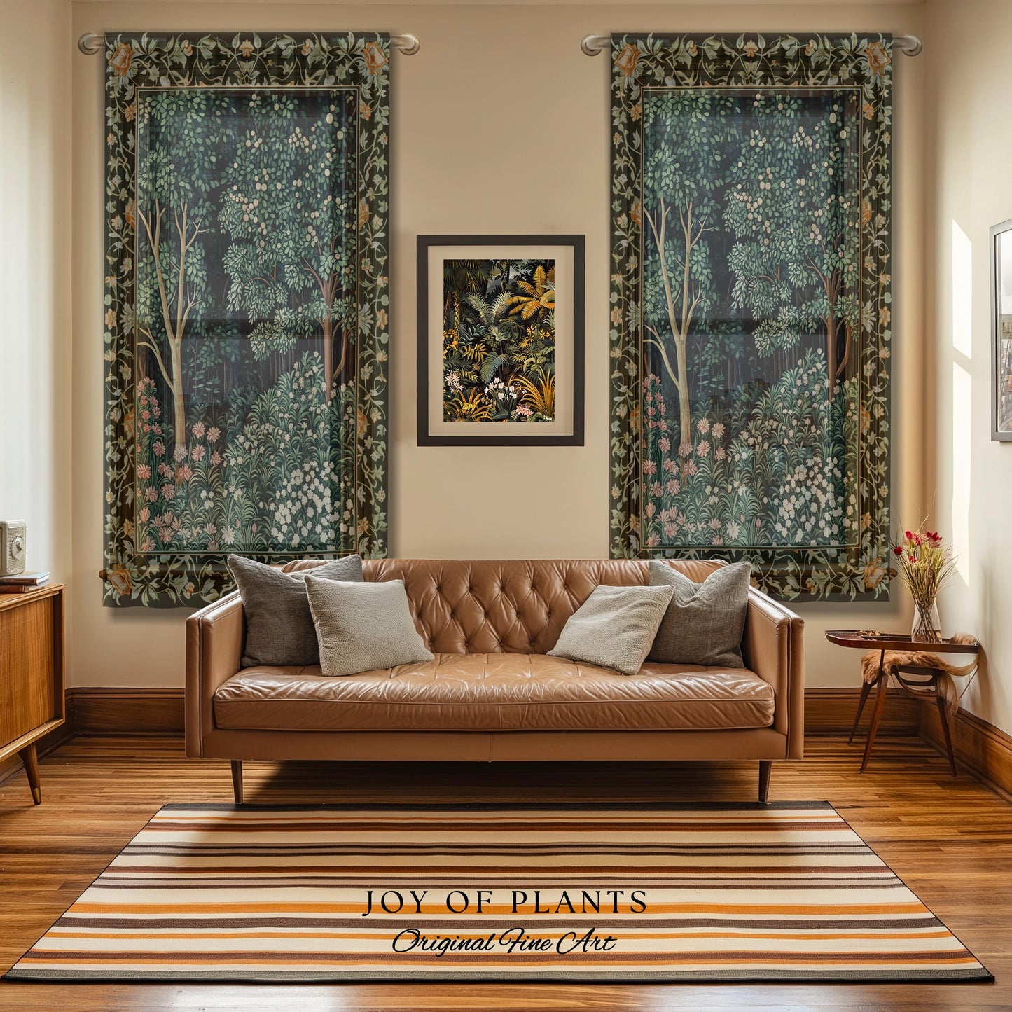 Medieval Forest Botanical Bedroom Accent Curtain | Woodland Botanical Emerald Green Vintage Aesthetic Mystic Storybook Drapes Magical Style