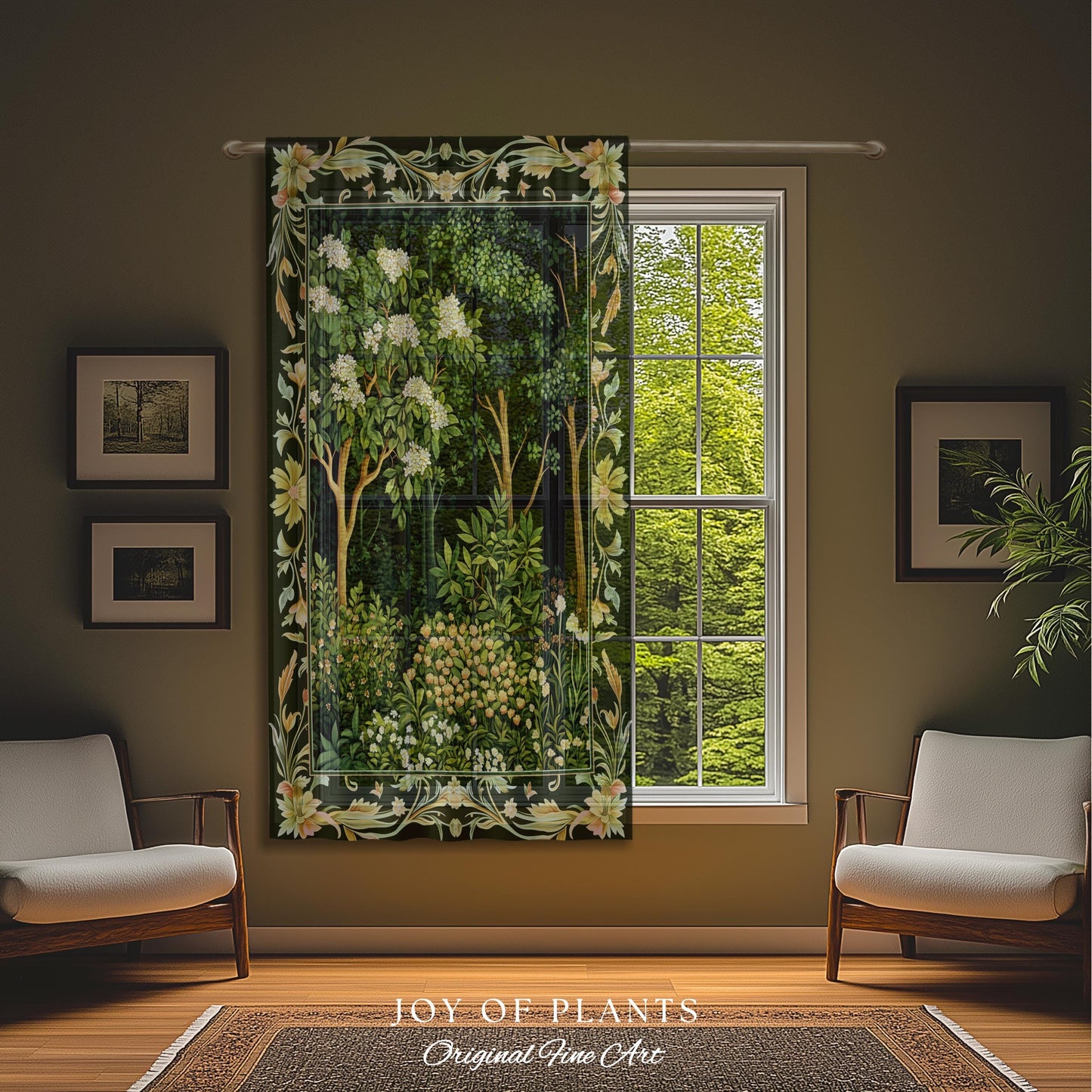 Emerald Green Medieval Tree Curtain | Magical Woodland Cottagecore Aesthetic Nature Lover Bedroom Olive Green Decor Boho Botanical Drapes |