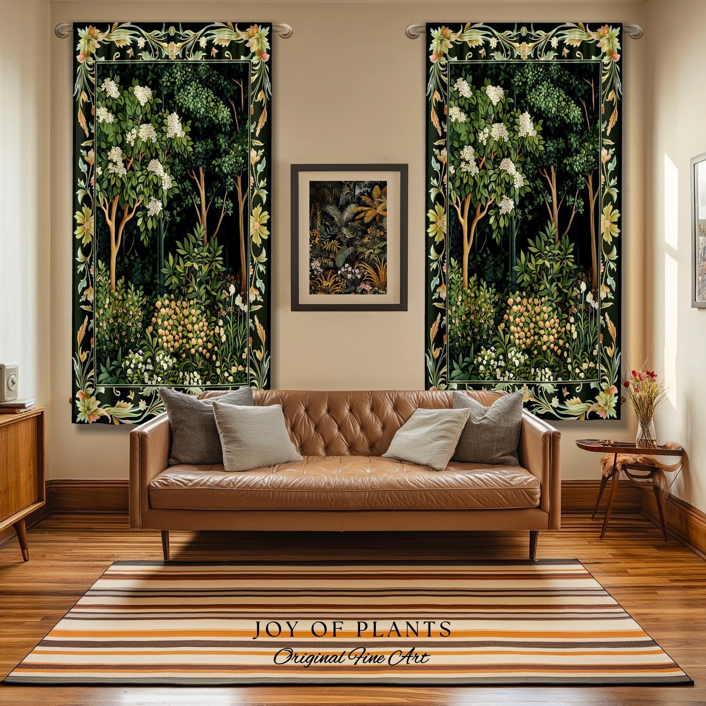 Emerald Green Medieval Tree Curtain | Magical Woodland Cottagecore Aesthetic Nature Lover Bedroom Olive Green Decor Boho Botanical Drapes |