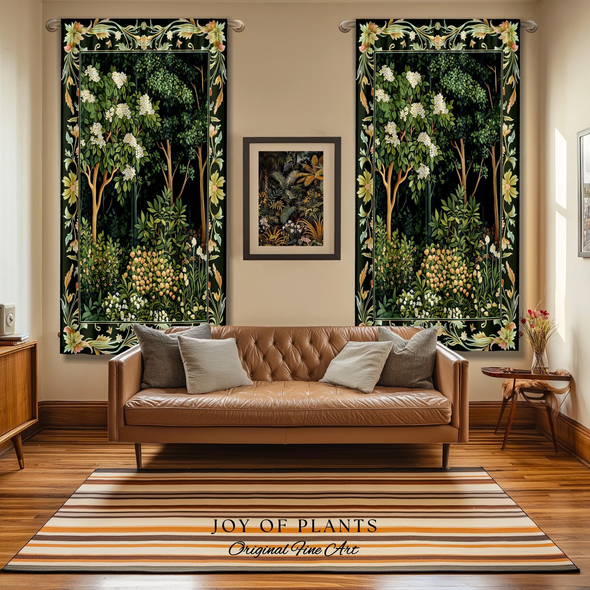 Emerald Green Medieval Tree Curtain | Magical Woodland Cottagecore Aesthetic Nature Lover Bedroom Olive Green Decor Boho Botanical Drapes |