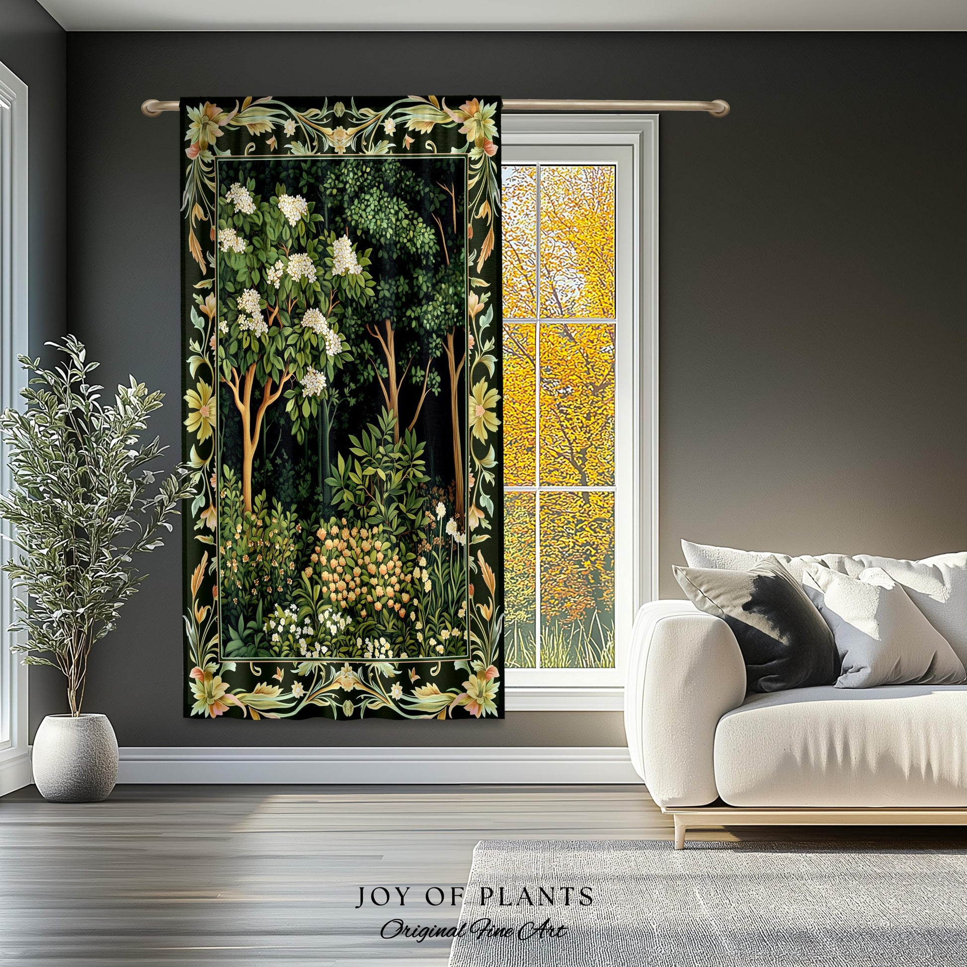 Emerald Green Medieval Tree Curtain | Magical Woodland Cottagecore Aesthetic Nature Lover Bedroom Olive Green Decor Boho Botanical Drapes |