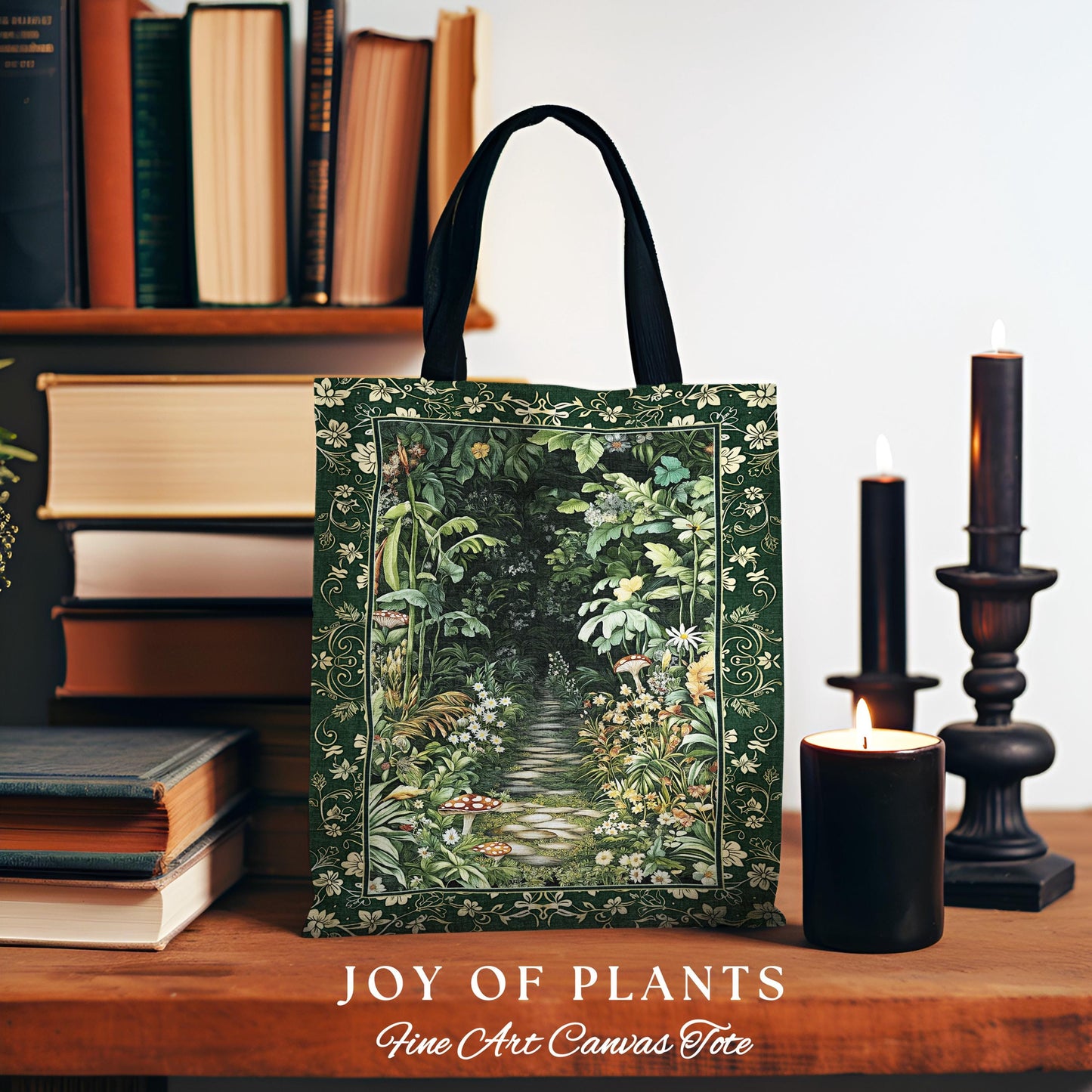 Soft Green Woodland Tote Bag Woven | Fairycore Woodland Nature Lover Book Nook Cozy Earthy Tapestry Bag Boho Accent Jungle Whimsical Style