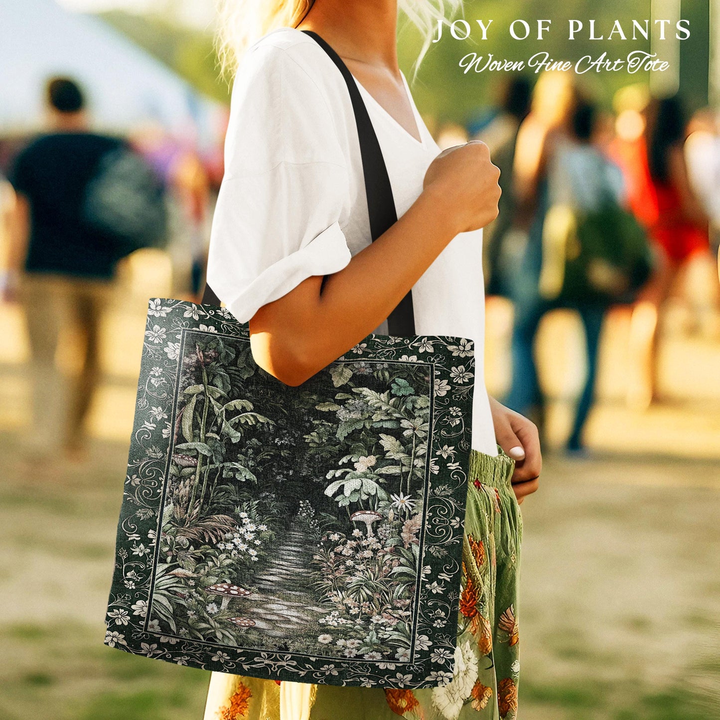 Soft Green Woodland Tote Bag Woven | Fairycore Woodland Nature Lover Book Nook Cozy Earthy Tapestry Bag Boho Accent Jungle Whimsical Style