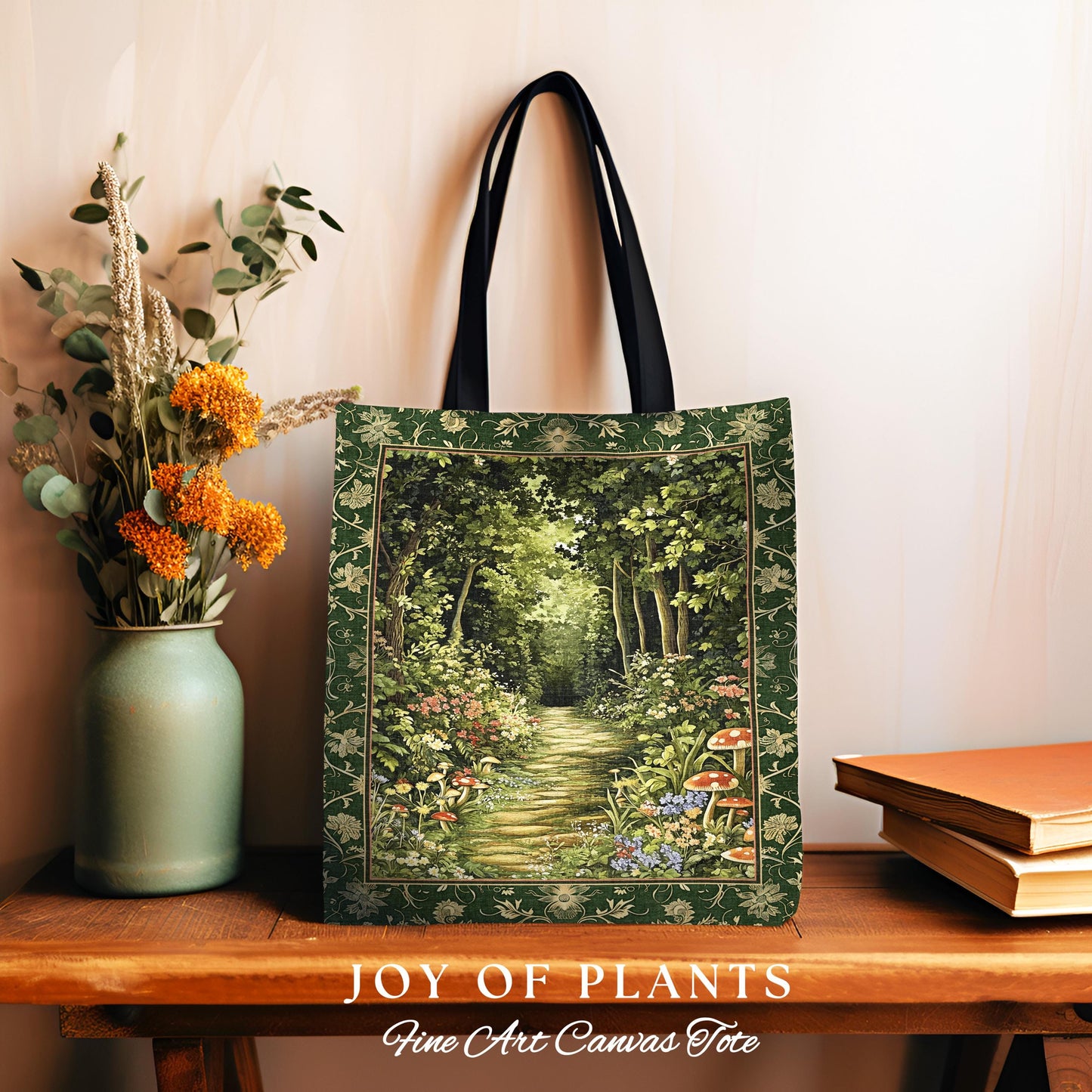 Natural Plants Ethereal Folklore Tote Bag | Woodland Fairy Inspired Nature Lover Gift Cozy Earthy Tapestry Book Bag Mystical Floral Mushroom