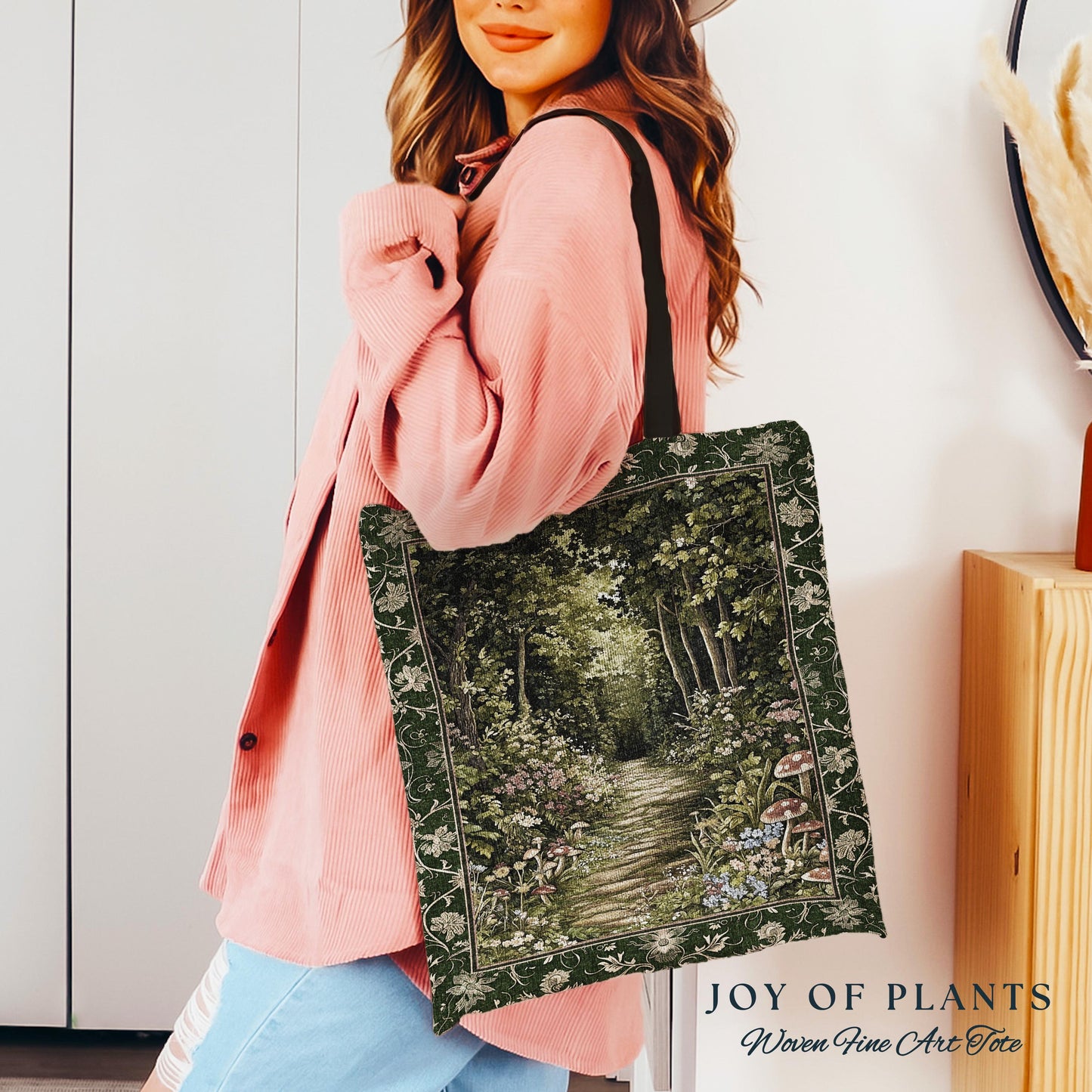 Natural Plants Ethereal Folklore Tote Bag | Woodland Fairy Inspired Nature Lover Gift Cozy Earthy Tapestry Book Bag Mystical Floral Mushroom