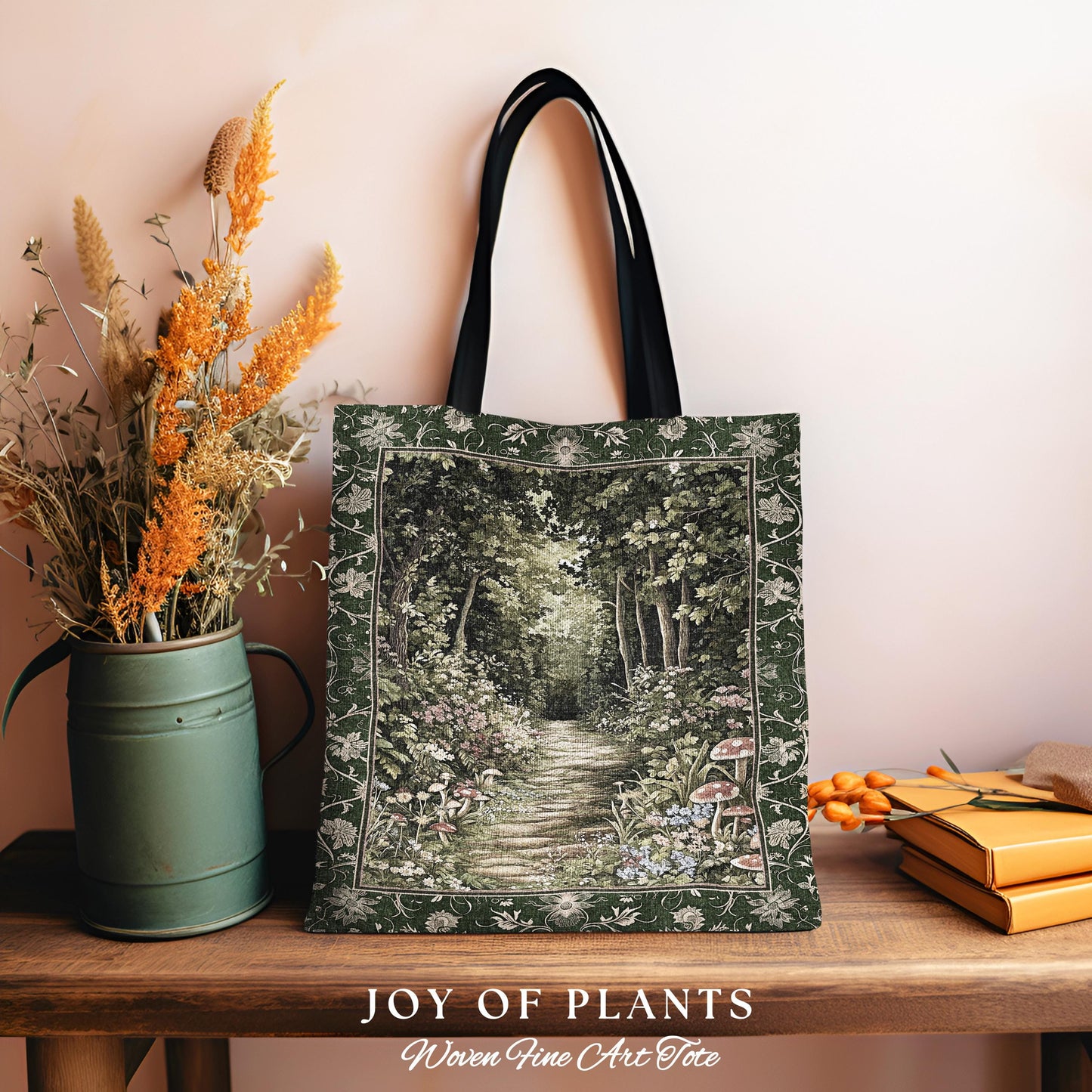 Natural Plants Ethereal Folklore Tote Bag | Woodland Fairy Inspired Nature Lover Gift Cozy Earthy Tapestry Book Bag Mystical Floral Mushroom
