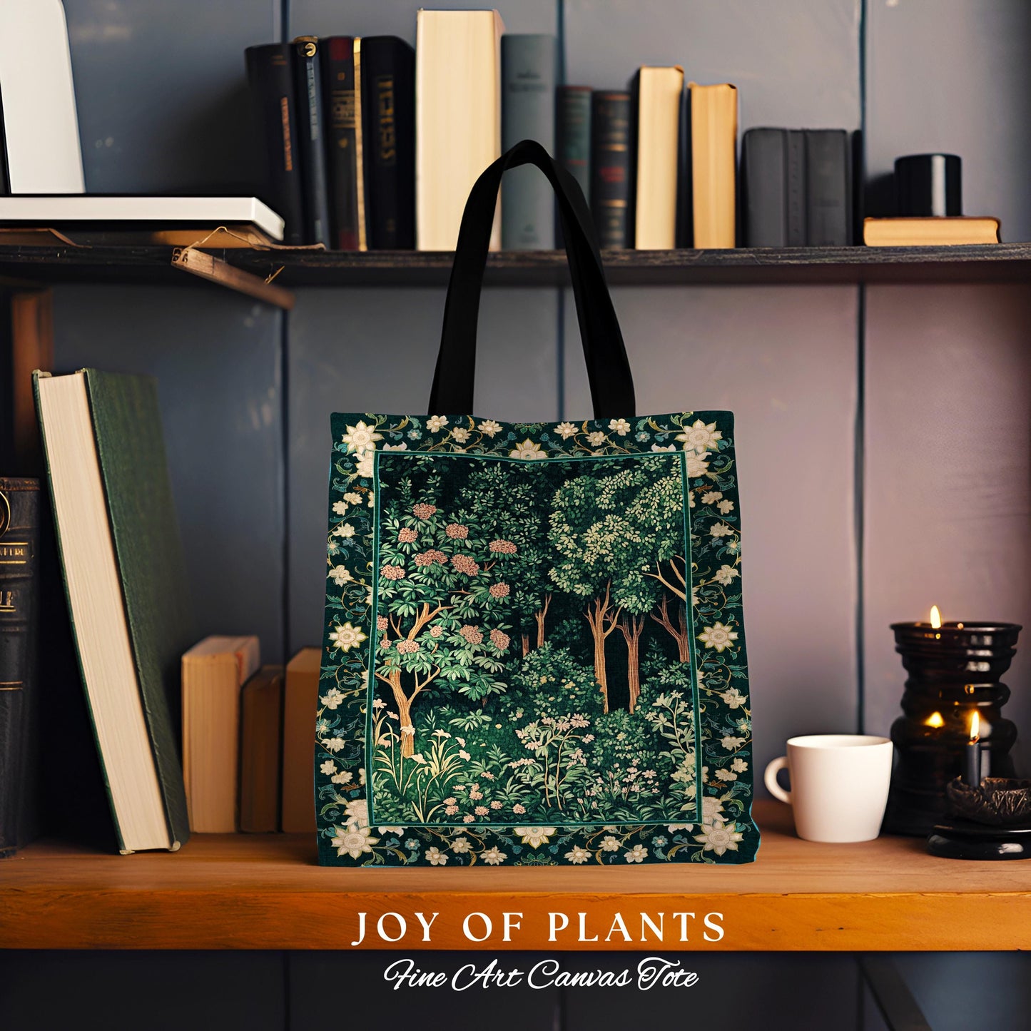 Dark Woodland Whimsical Forest Tote Bag | Whimsigothic Folklore Inspired Style Ethereal Aesthetic Woven Tapestry Bag Fairycore Wildflowers