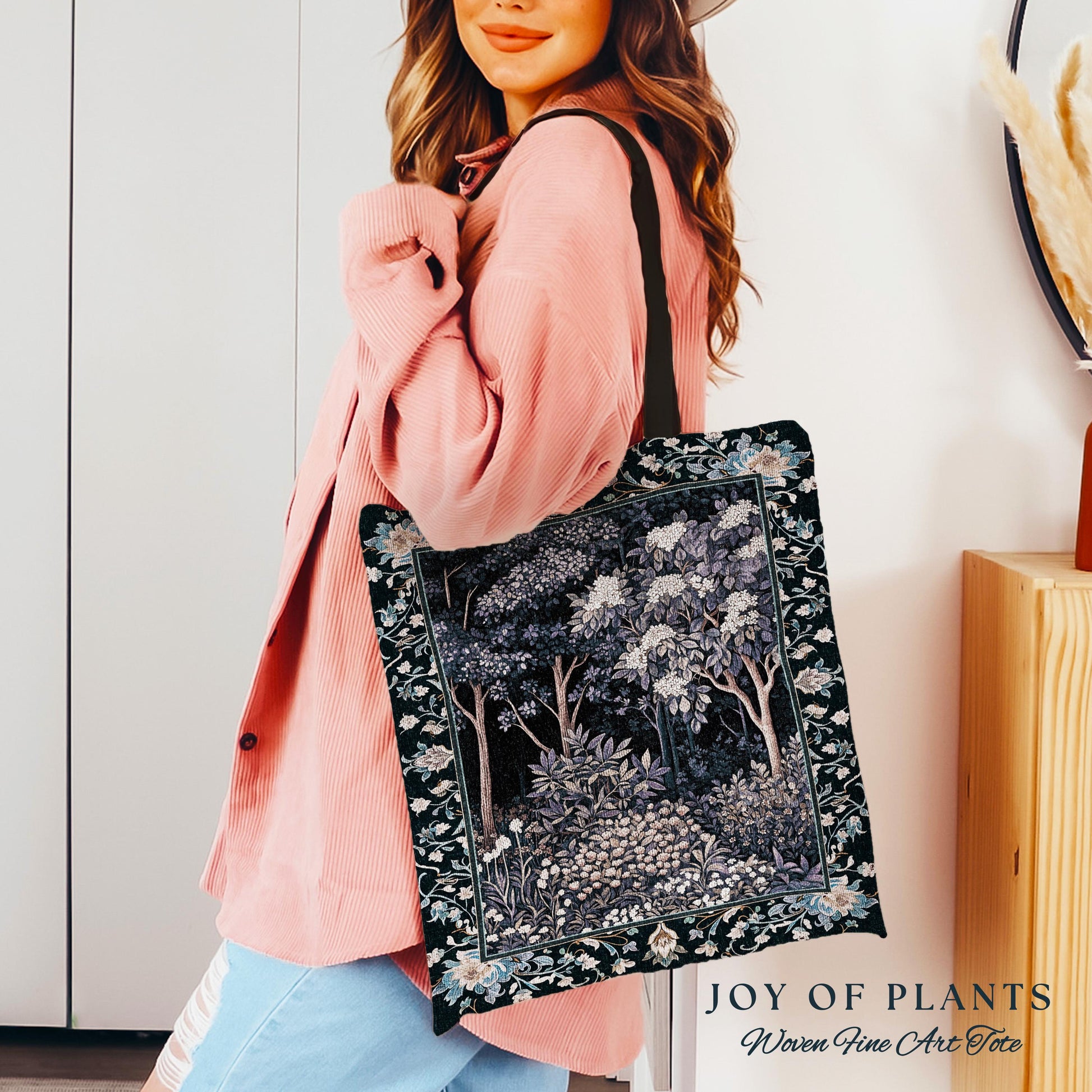 Fairycore Aesthetic Botanical Tapestry Tote Dark Academia Lavender Purple Nature Inspired Ethereal Woodland Wildflowers Enchanted Book Bag