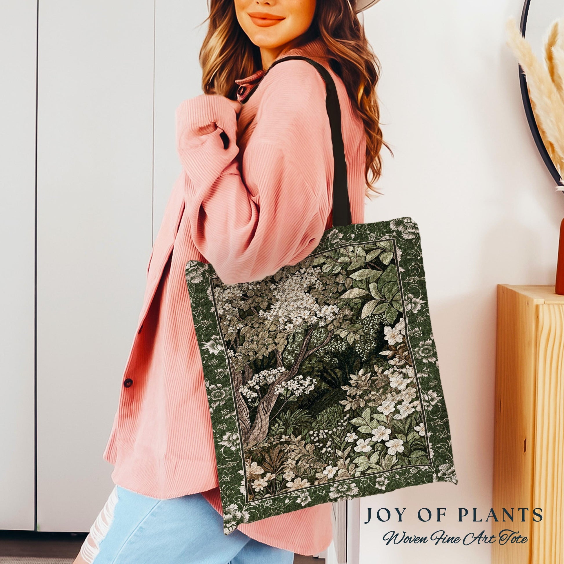 Soft Aesthetics Folklore Tote Bag | Fairy Inspired Style Cozy Cottagecore Accessory Ethereal Nature Aesthetic Sage Green Indie Woven Tote |