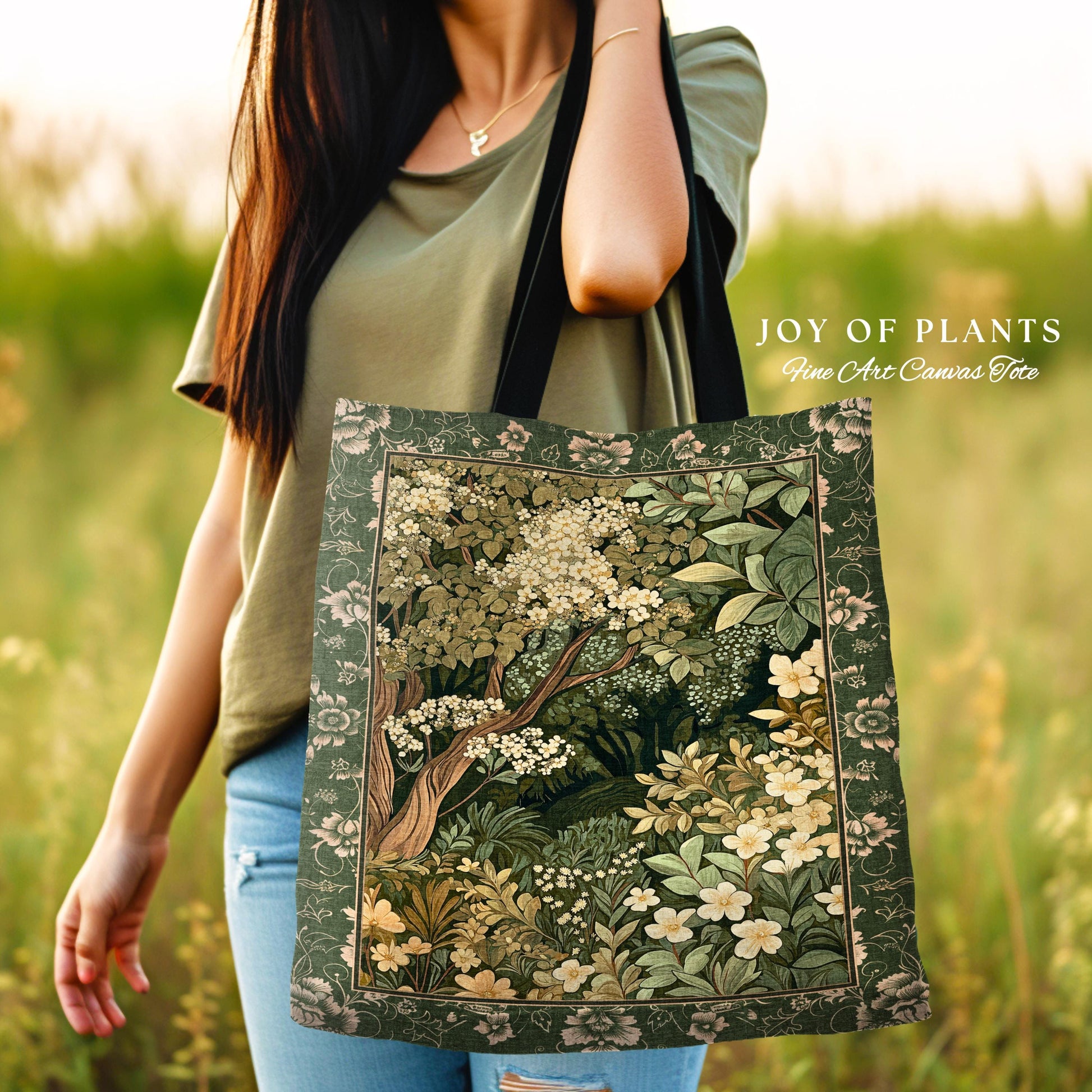 Soft Aesthetics Folklore Tote Bag | Fairy Inspired Style Cozy Cottagecore Accessory Ethereal Nature Aesthetic Sage Green Indie Woven Tote |