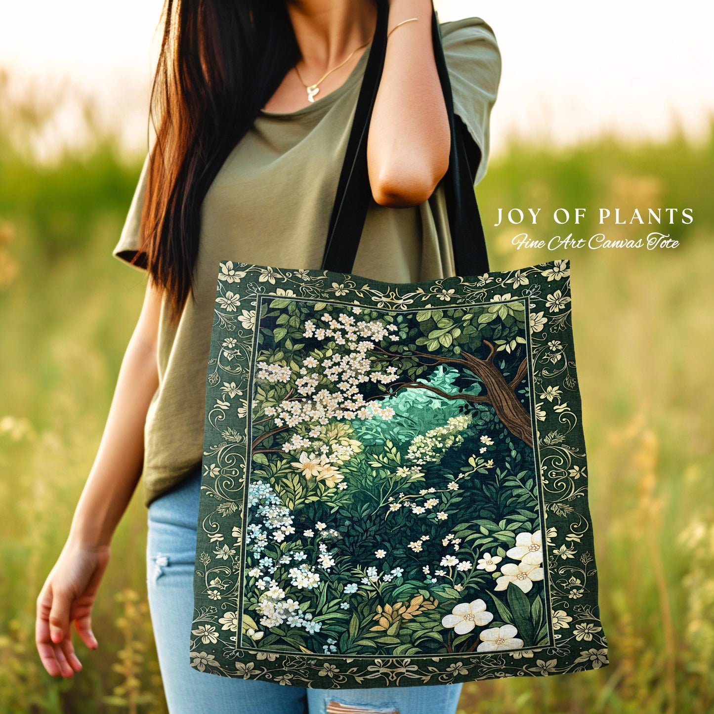 Botanical Aesthetic Forest Tapestry Bag Dark Cottagecore Folklore Inspired Style | Ethereal Aesthetic Fairycore Mystical Woodland Tote |