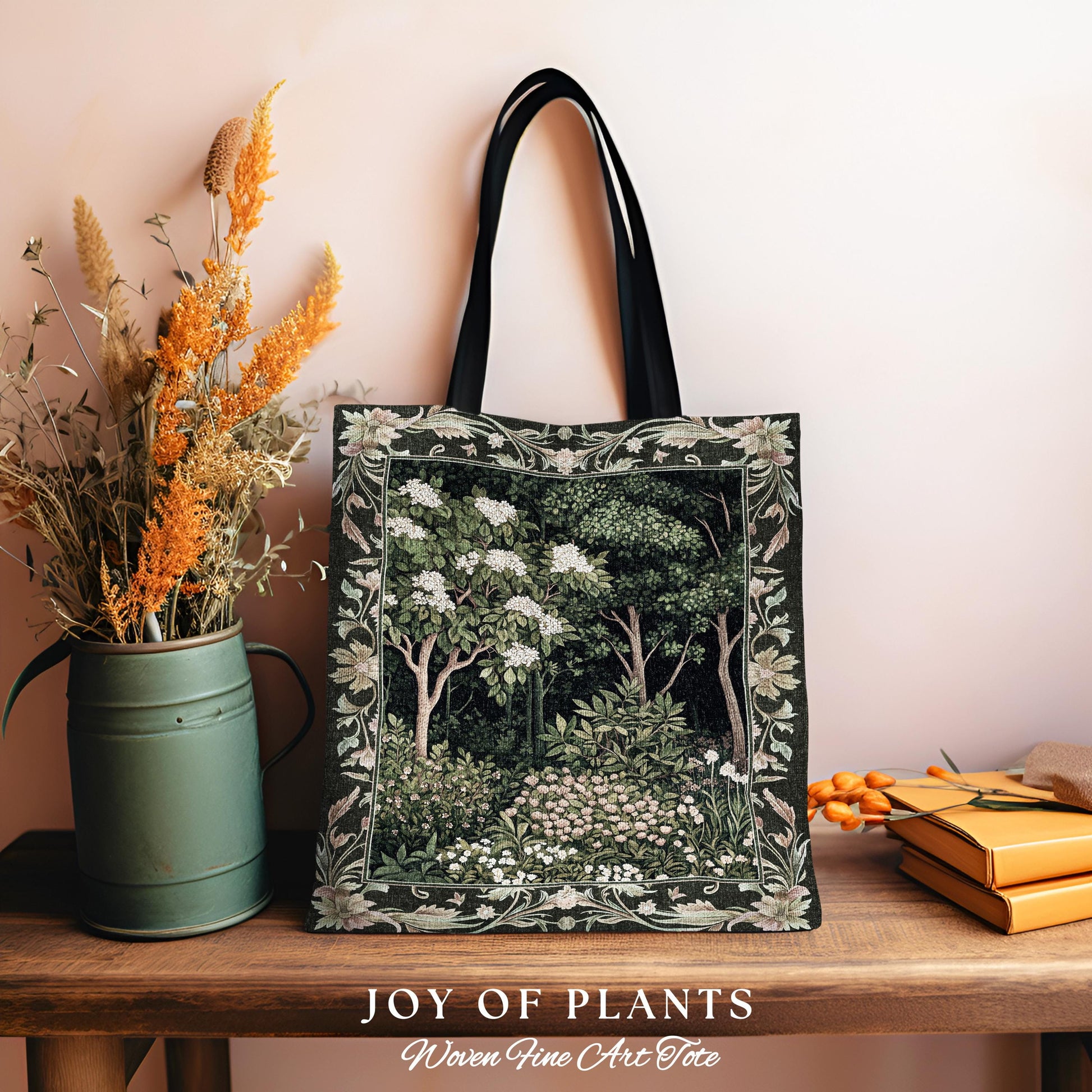 Emerald Green Medieval Tree Tapestry Tote | Magical Woodland Cottagecore Aesthetic Nature Lover Bookish Bag Olive Green Style Bohemian Cute