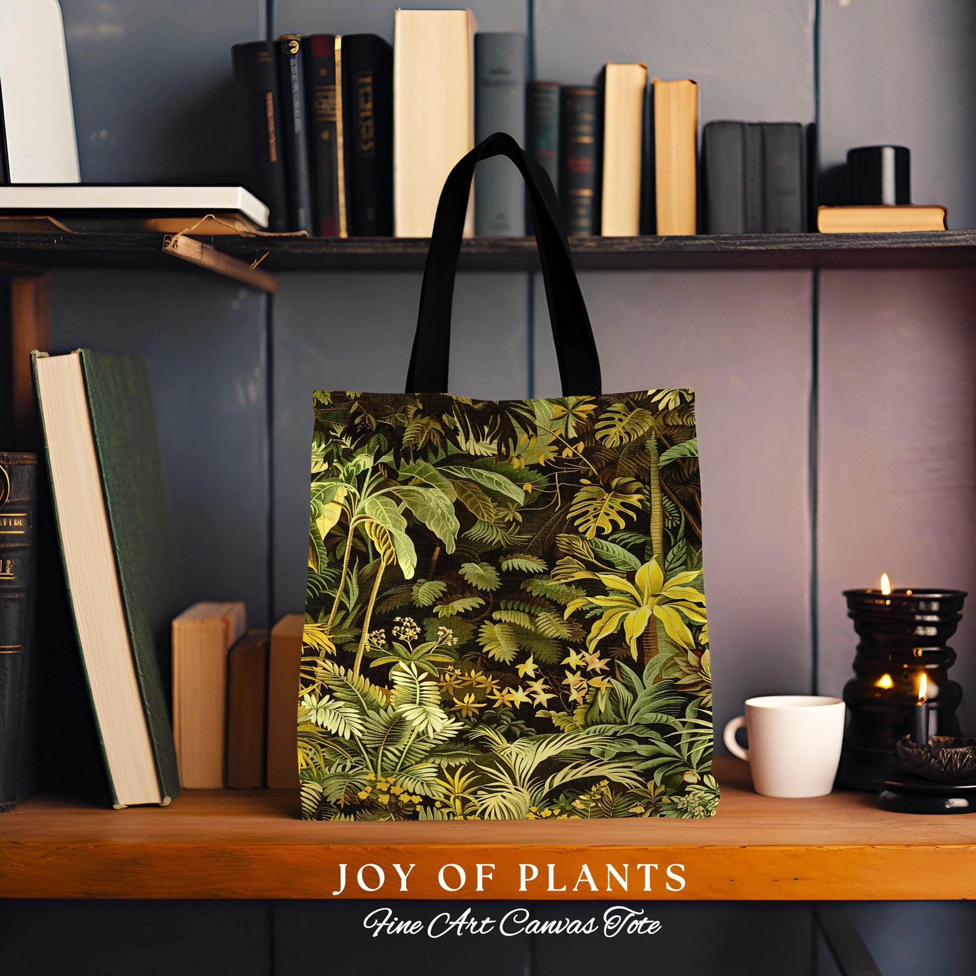 Moody Botanical Jungle Leaves Tote | Eclectic Green Maximalist Woven Tapestry Bag Whimsigoth Vintage Botanical Nature Aesthetic Forest Style