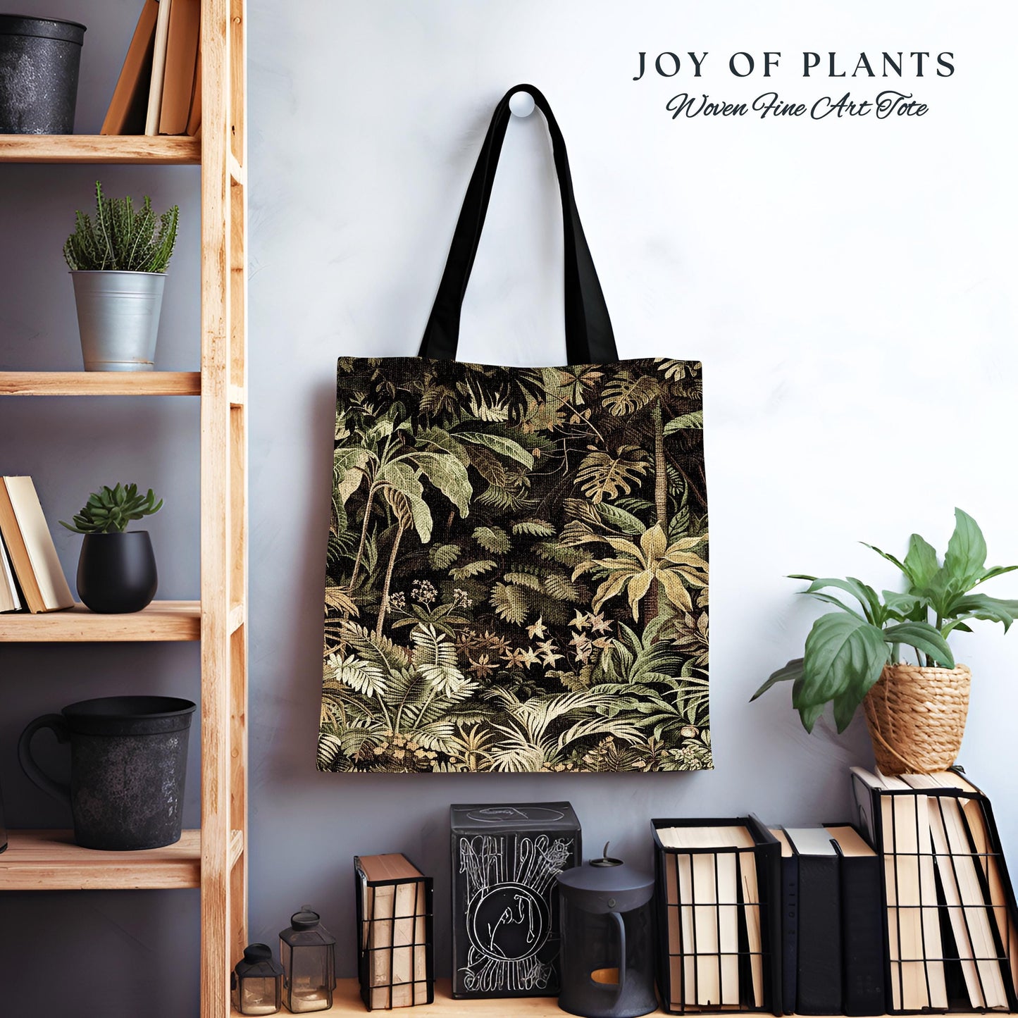 Moody Botanical Jungle Leaves Tote | Eclectic Green Maximalist Woven Tapestry Bag Whimsigoth Vintage Botanical Nature Aesthetic Forest Style