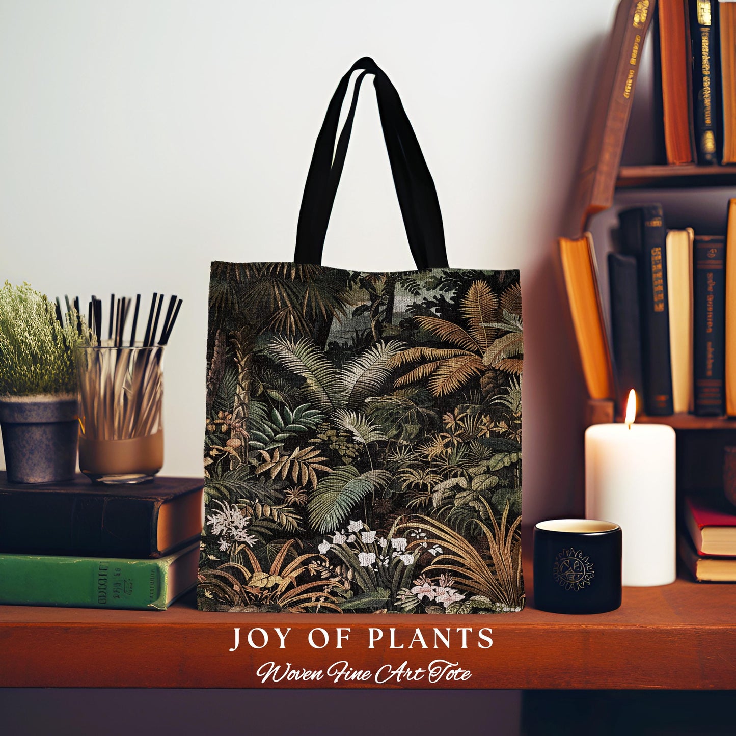 Earthy Colors Tropical Leaves Tapestry Bag | Jungle Aesthetic Style Whimsical Botanical Accessory Forest House Plant Woven Tote Ethereal |