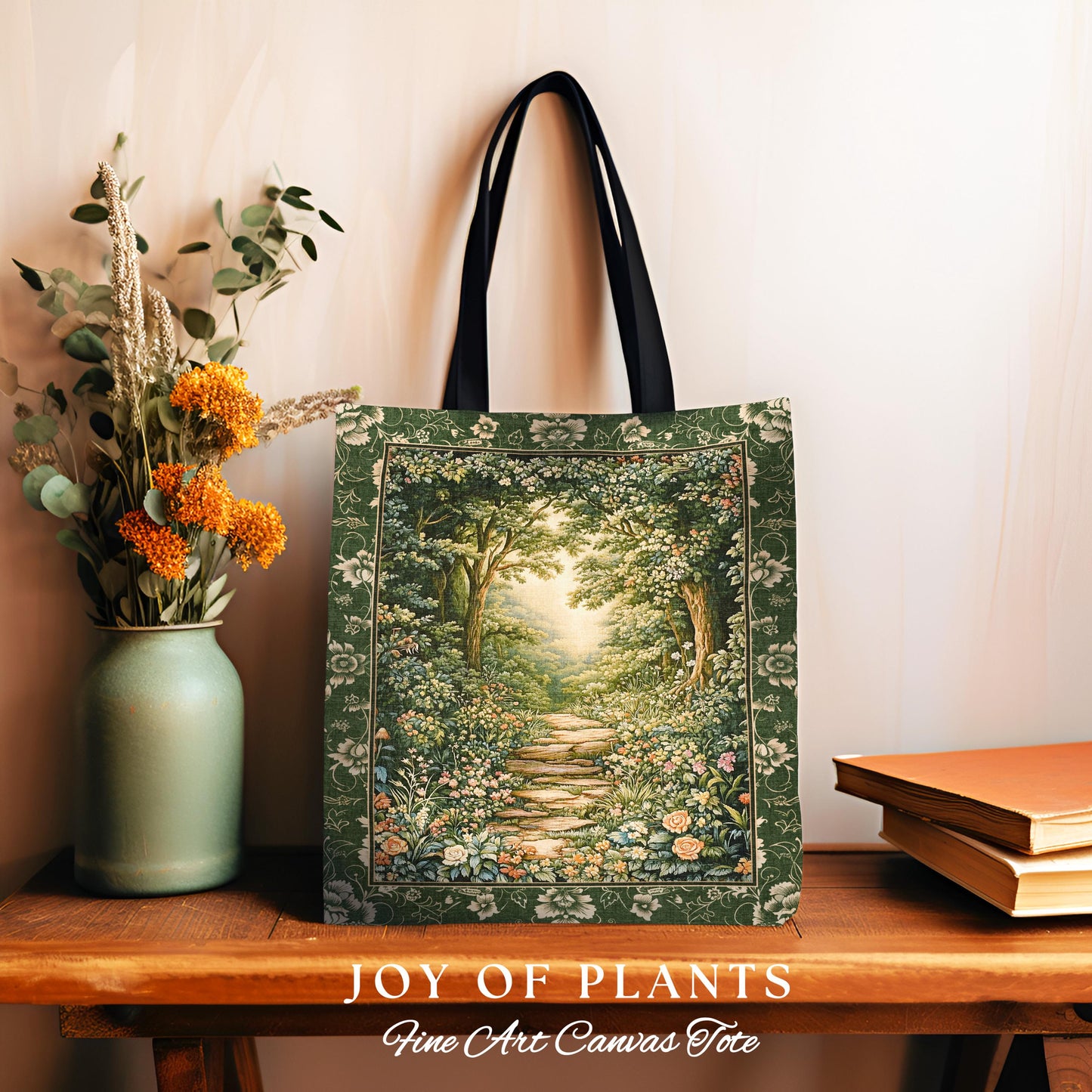 Mystic Garden Fairytale Landscape Tapestry Tote | Fairycore Woodland Nature Lover Book Nook Bag Cozy Earthy Aesthetic Whimsical Botanical |