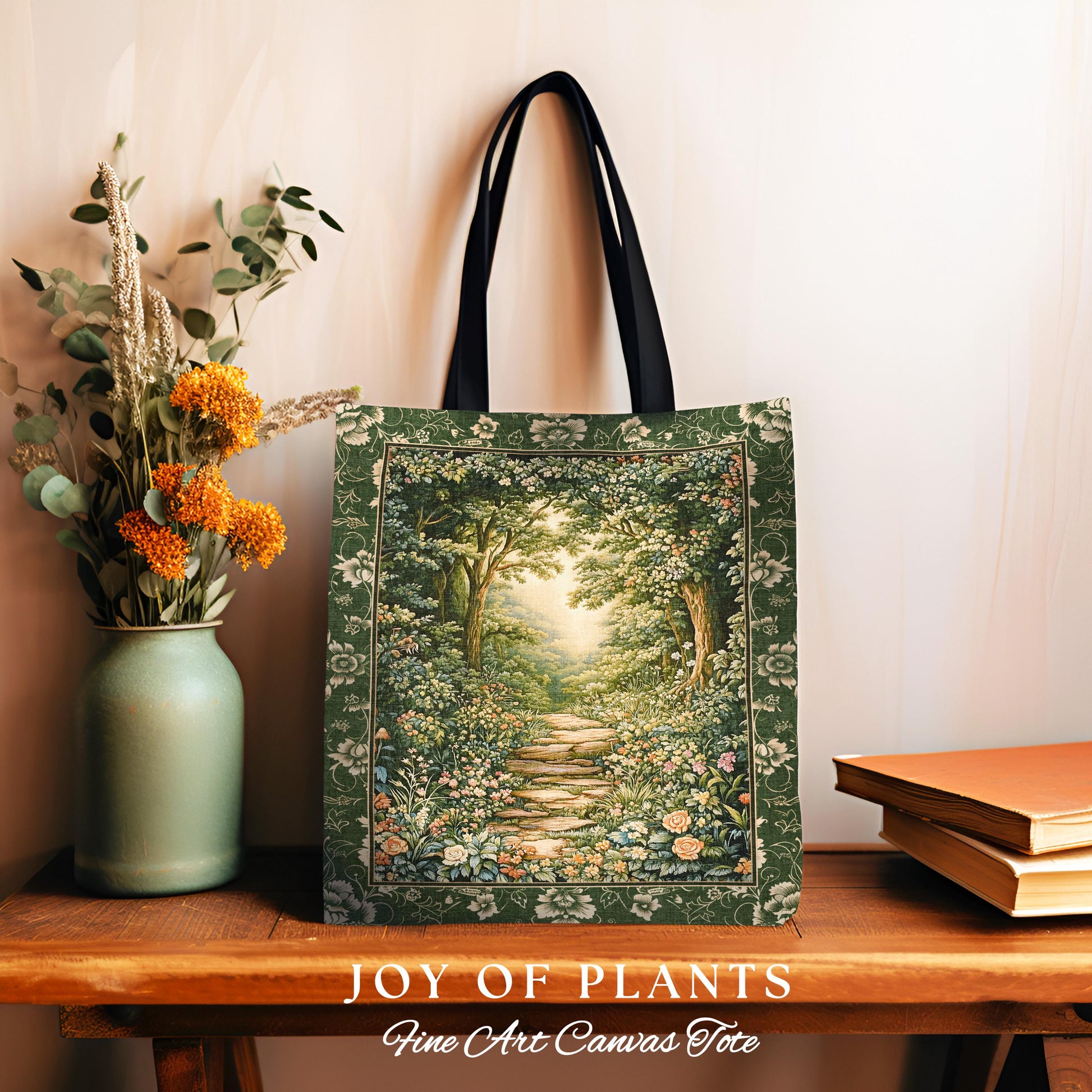 Mystic Garden Fairytale Landscape Tapestry Tote | Fairycore Woodland Nature Lover Book Nook Bag Cozy Earthy Aesthetic Whimsical Botanical |