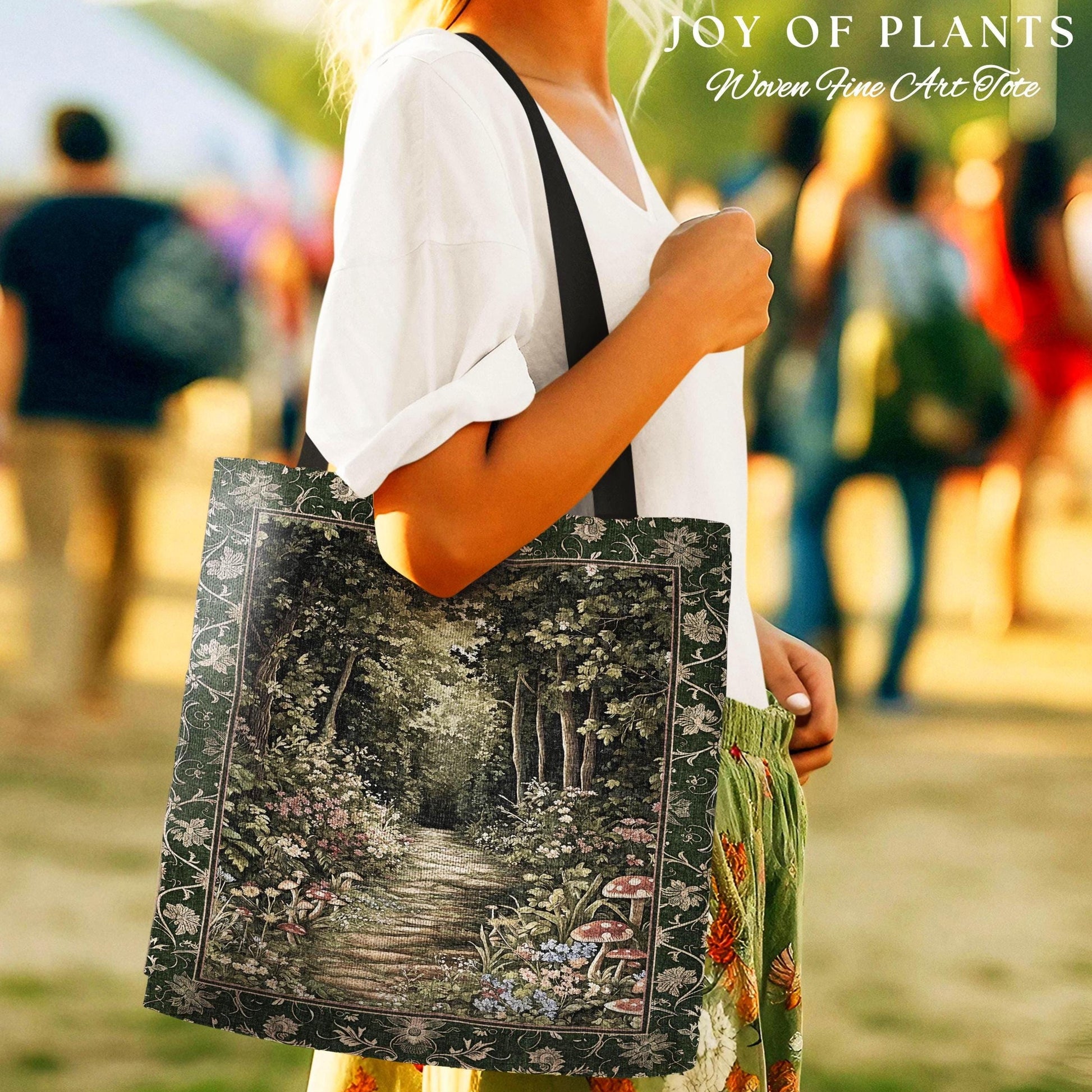 Natural Plants Ethereal Folklore Tote Bag | Woodland Fairy Inspired Nature Lover Gift Cozy Earthy Tapestry Book Bag Mystical Floral Mushroom