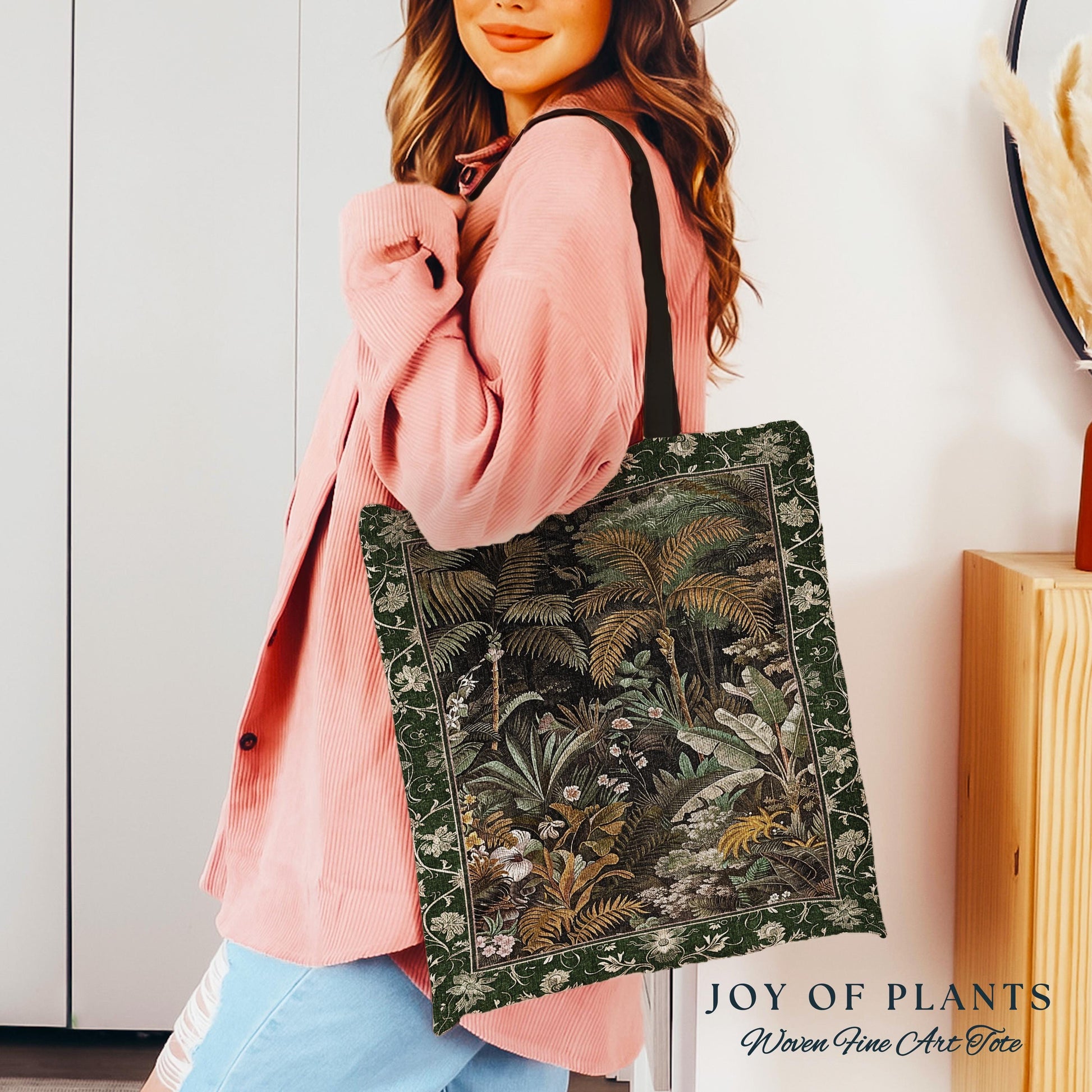 Maximalist Botanical Jungle Tote Bag | Exotic Leaf Tropical Nature Theme Accessory Vintage Elegance Woven Tapestry Bag Forest Aesthetic |
