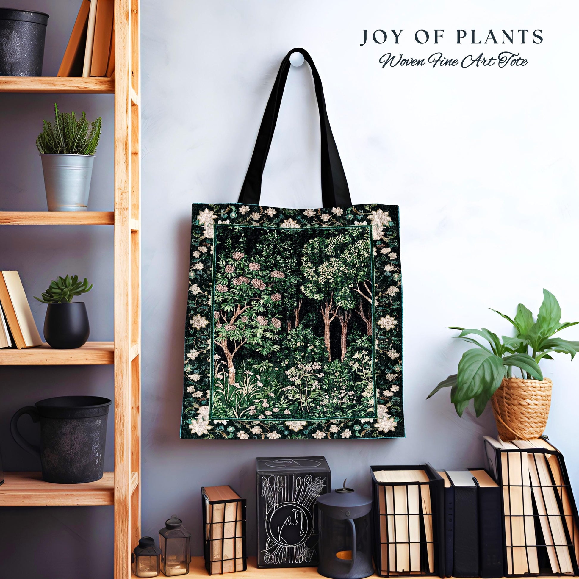 Dark Woodland Whimsical Forest Tote Bag | Whimsigothic Folklore Inspired Style Ethereal Aesthetic Woven Tapestry Bag Fairycore Wildflowers