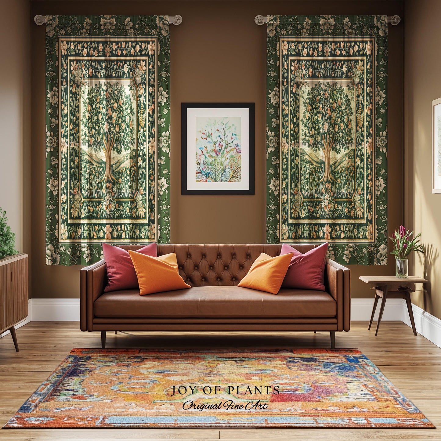 Enchanted Garden Folklore Tree Curtains | Emerald Green Botanical Coquette Floral Accent Forest Theme Drapes Folklore Design Cottagecore |