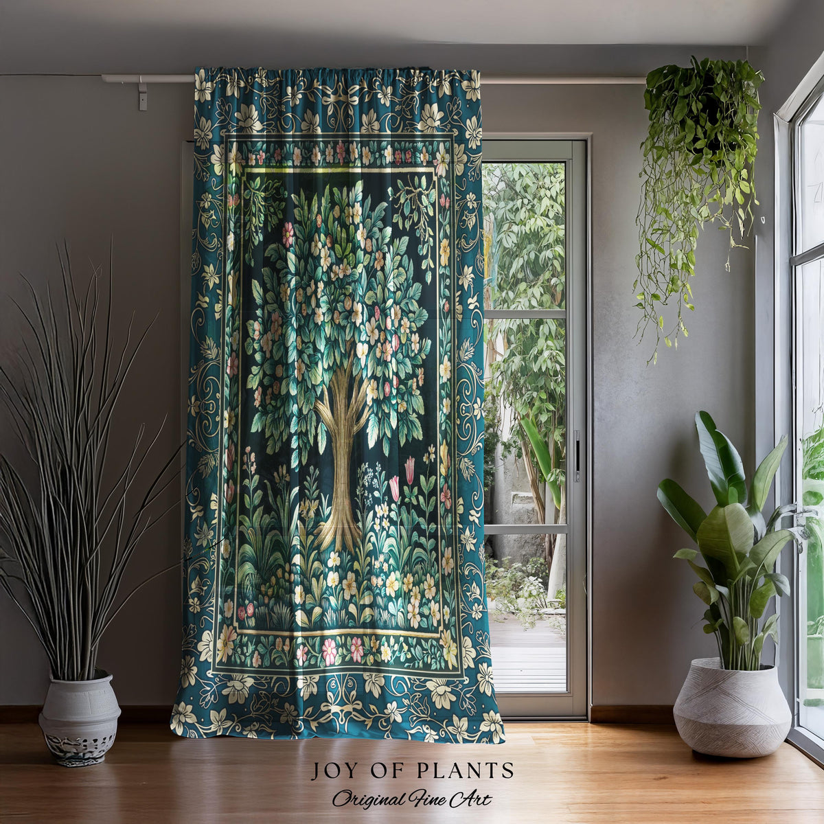 Folklore Forest Storybook Curtains | Enchanted Floral Botanical Cozy Tree Vintage Boho Cottagecore Romantic Nature Aesthetic Classic Drapes