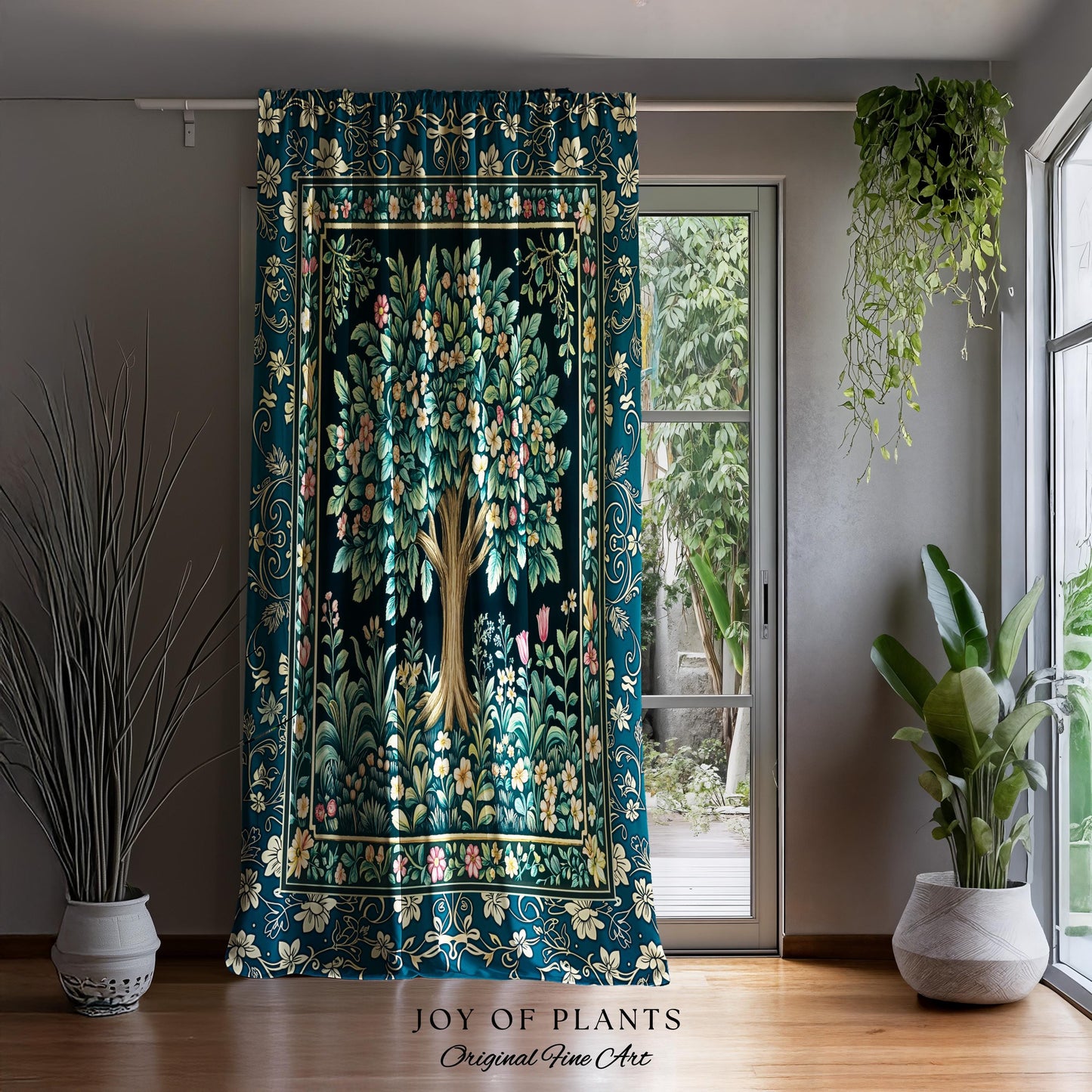 Folklore Forest Storybook Curtains | Enchanted Floral Botanical Cozy Tree Vintage Boho Cottagecore Romantic Nature Aesthetic Classic Drapes