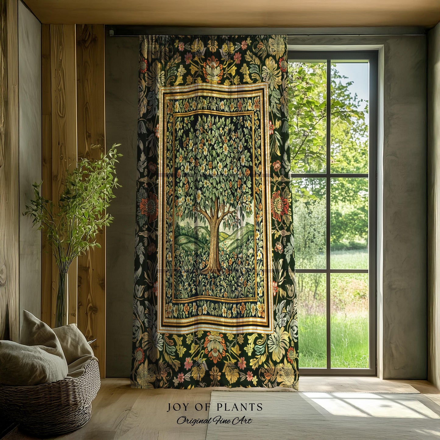 Rustic Fairytale Tree Accent Drapes | Cozy Enchanted Nature Romantic Forest Ethereal Vintage Floral Woodland Storybook Whimsical Curtains |