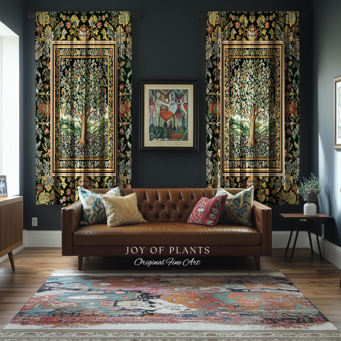 Rustic Fairytale Tree Accent Drapes | Cozy Enchanted Nature Romantic Forest Ethereal Vintage Floral Woodland Storybook Whimsical Curtains |