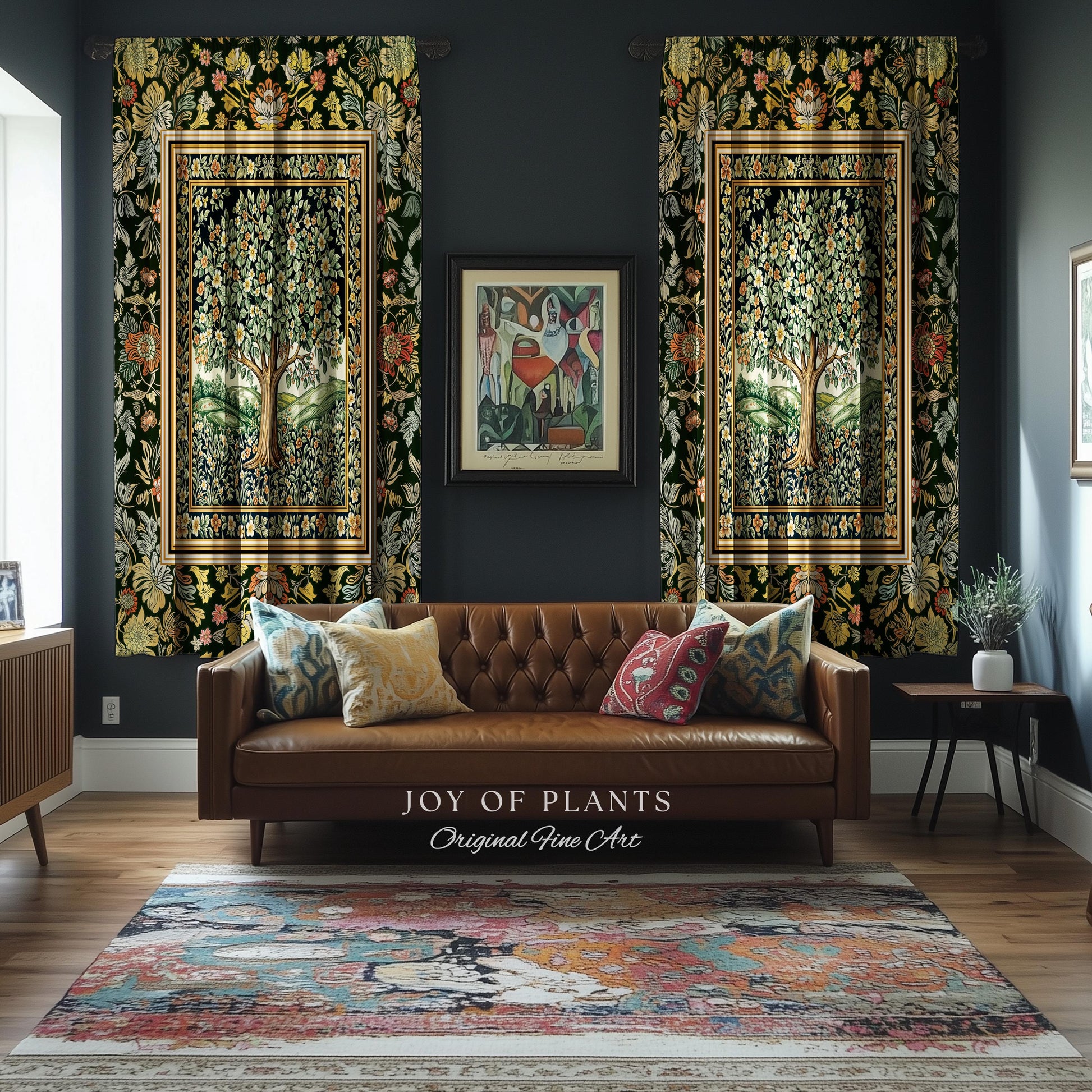 Rustic Fairytale Tree Accent Drapes | Cozy Enchanted Nature Romantic Forest Ethereal Vintage Floral Woodland Storybook Whimsical Curtains |