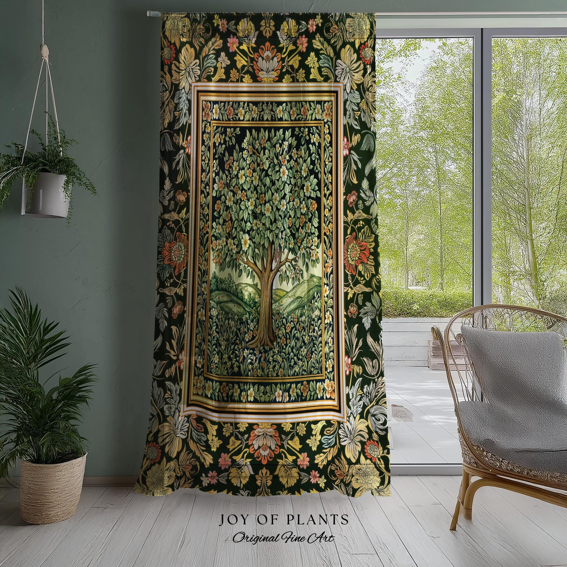 Rustic Fairytale Tree Accent Drapes | Cozy Enchanted Nature Romantic Forest Ethereal Vintage Floral Woodland Storybook Whimsical Curtains |