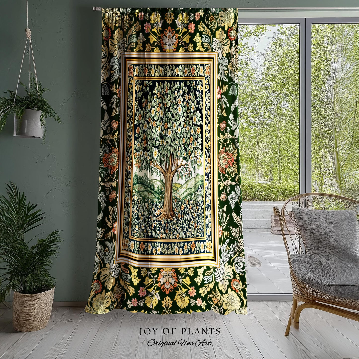 Rustic Fairytale Tree Accent Drapes | Cozy Enchanted Nature Romantic Forest Ethereal Vintage Floral Woodland Storybook Whimsical Curtains |