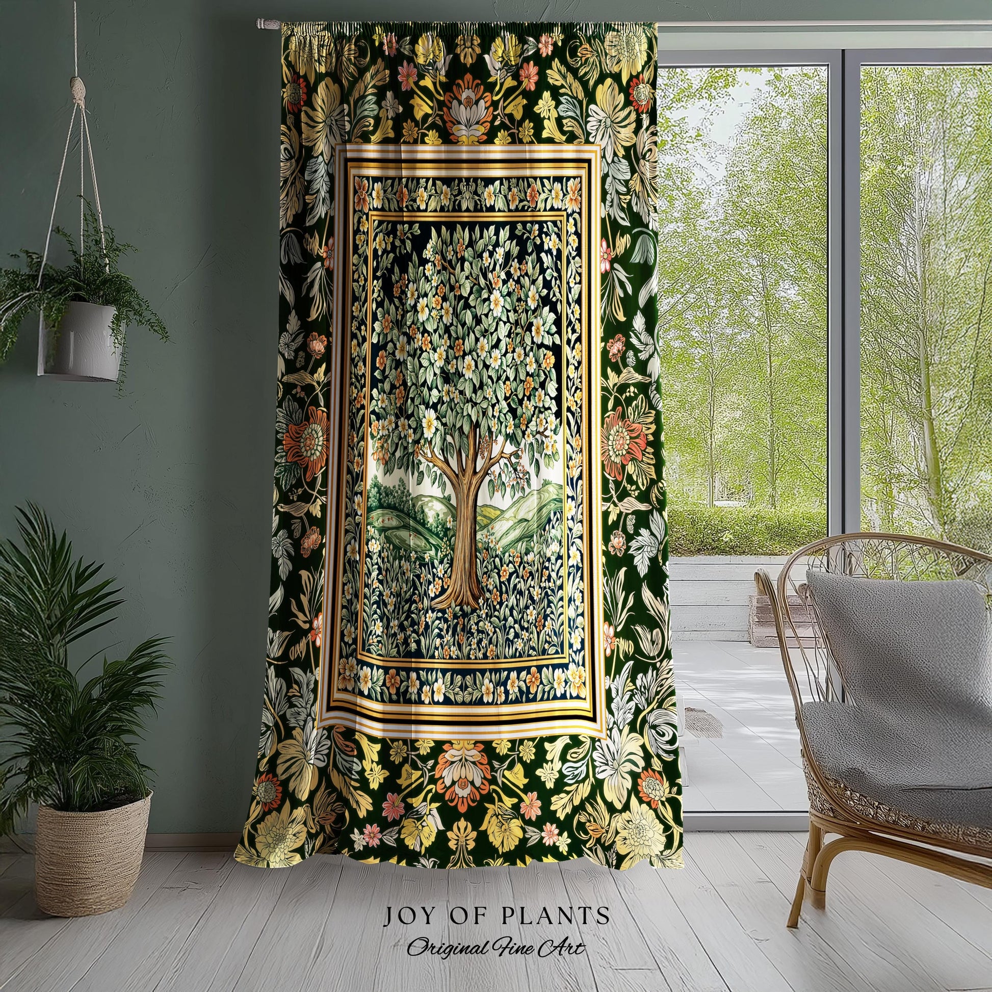 Rustic Fairytale Tree Accent Drapes | Cozy Enchanted Nature Romantic Forest Ethereal Vintage Floral Woodland Storybook Whimsical Curtains |