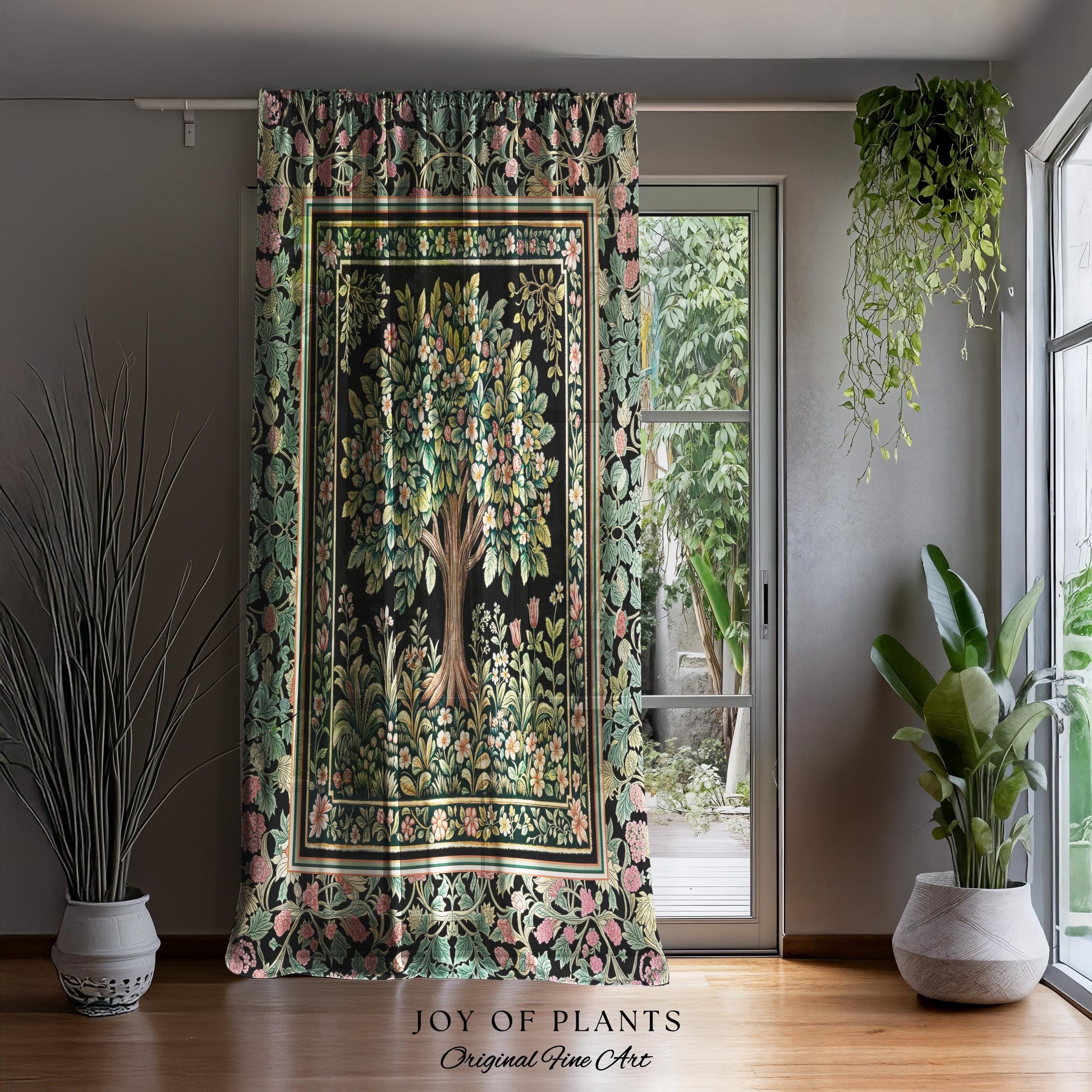 Fairy Garden Tree of Life Curtains | Cottagecore Countryside Romantic Floral Landscape Whimsical Chateau Style Bohemian Botanical Drapes |