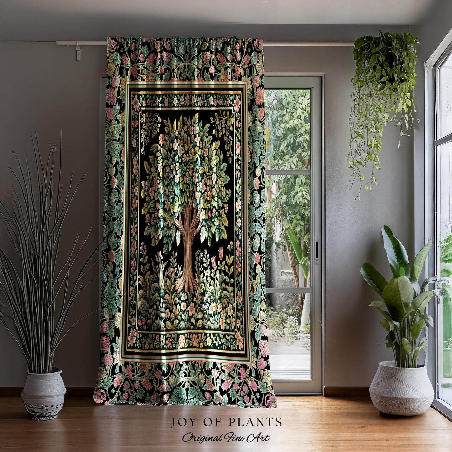 Fairy Garden Tree of Life Curtains | Cottagecore Countryside Romantic Floral Landscape Whimsical Chateau Style Bohemian Botanical Drapes |
