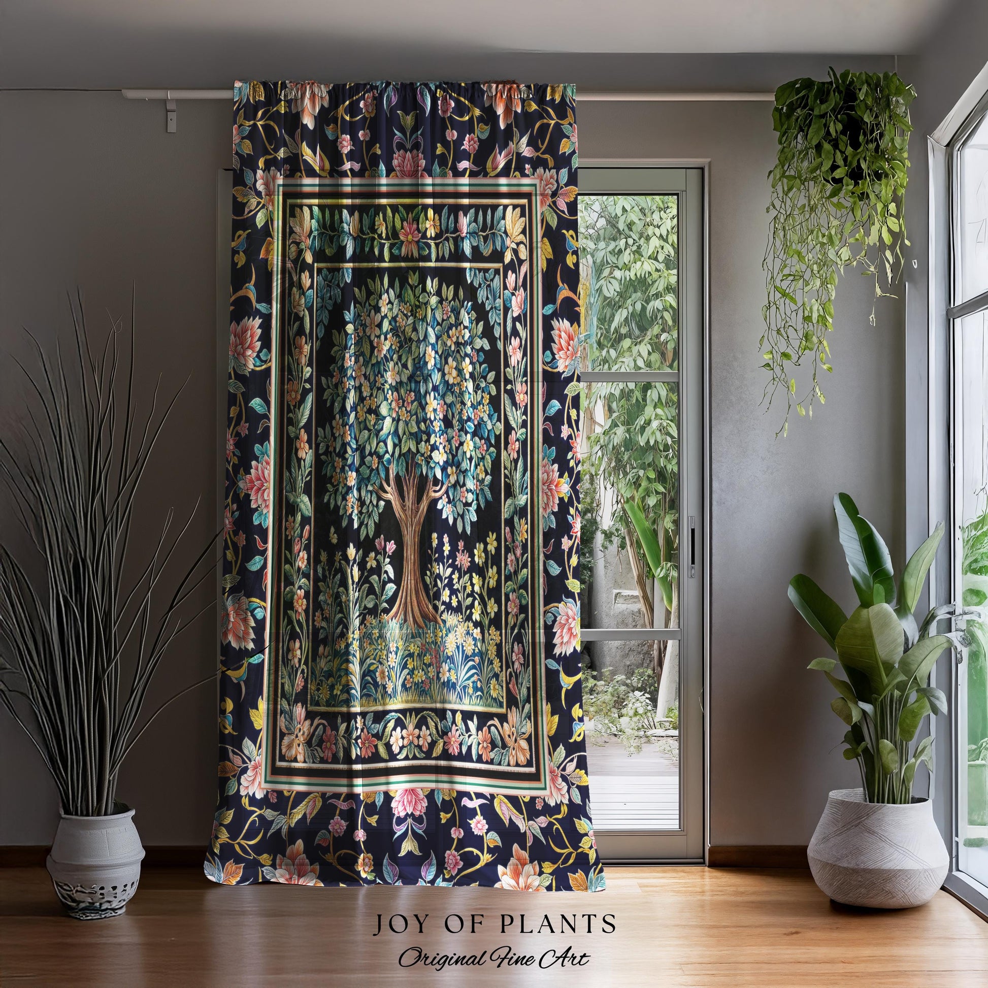 Eclectic Whimsy Tree of Life Curtains | Colorful Bedroom Forest Fairy Cottagecore Garden Folklore Floral Enchanted Drapes Gothic Pastel |