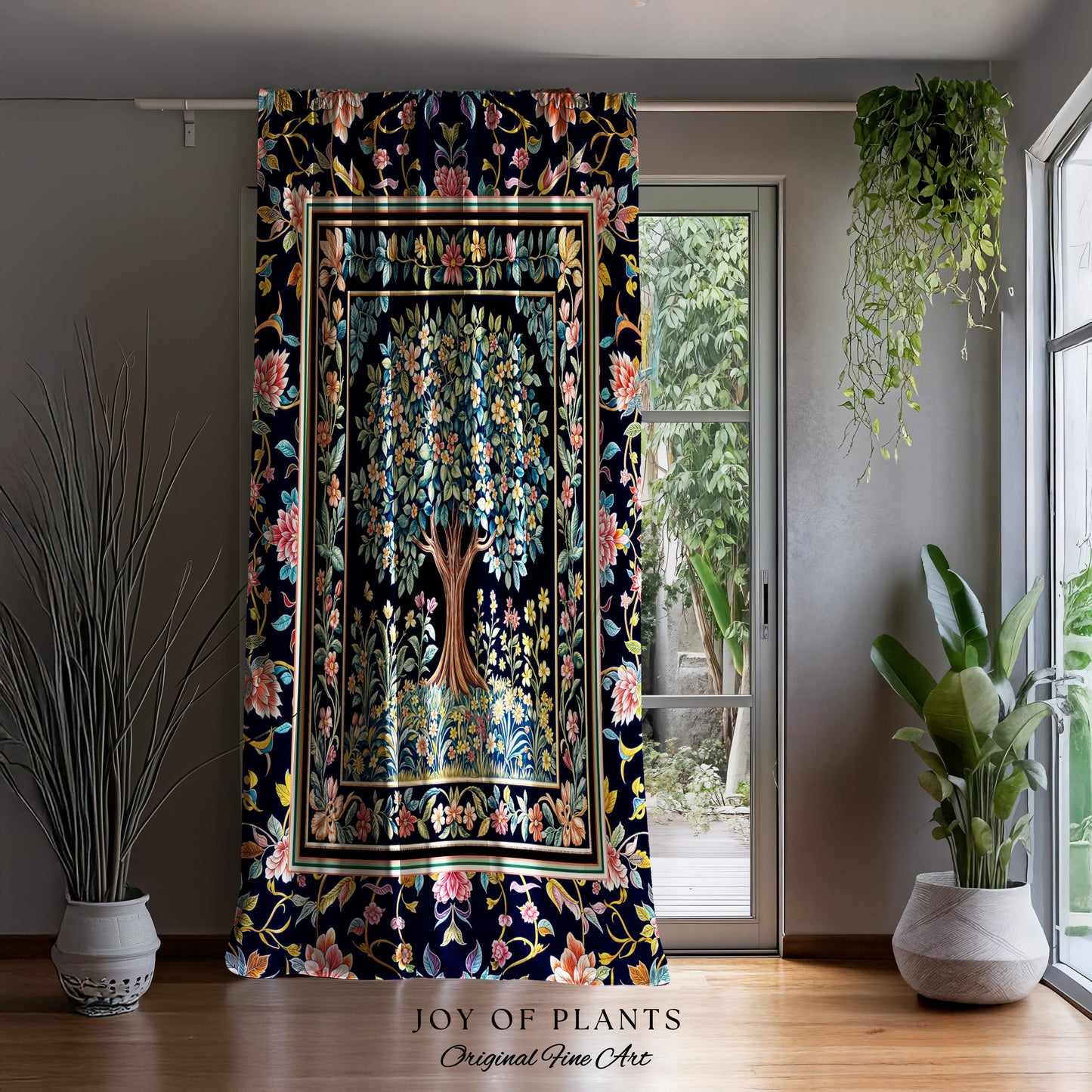 Eclectic Whimsy Tree of Life Curtains | Colorful Bedroom Forest Fairy Cottagecore Garden Folklore Floral Enchanted Drapes Gothic Pastel |