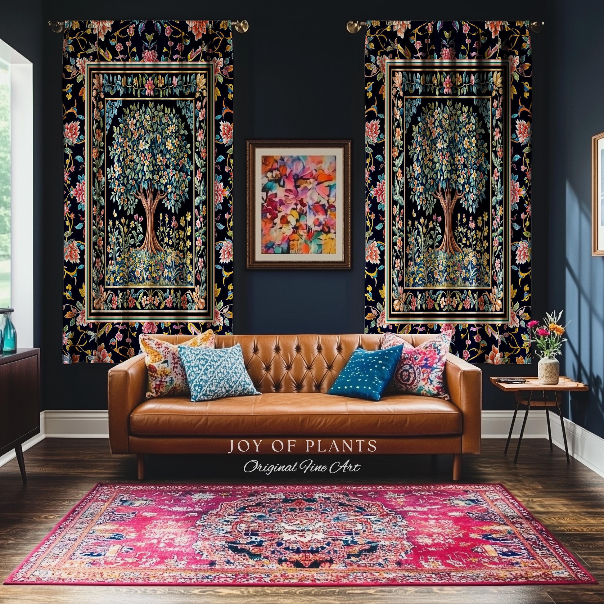 Eclectic Whimsy Tree of Life Curtains | Colorful Bedroom Forest Fairy Cottagecore Garden Folklore Floral Enchanted Drapes Gothic Pastel |