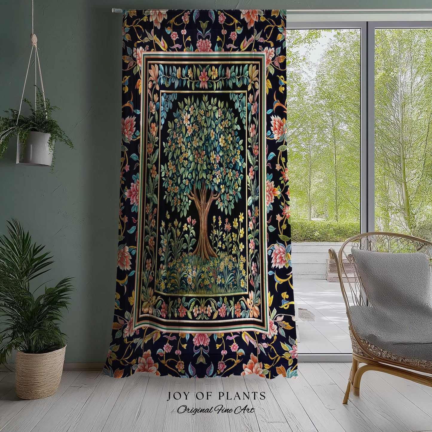 Eclectic Whimsy Tree of Life Curtains | Colorful Bedroom Forest Fairy Cottagecore Garden Folklore Floral Enchanted Drapes Gothic Pastel |
